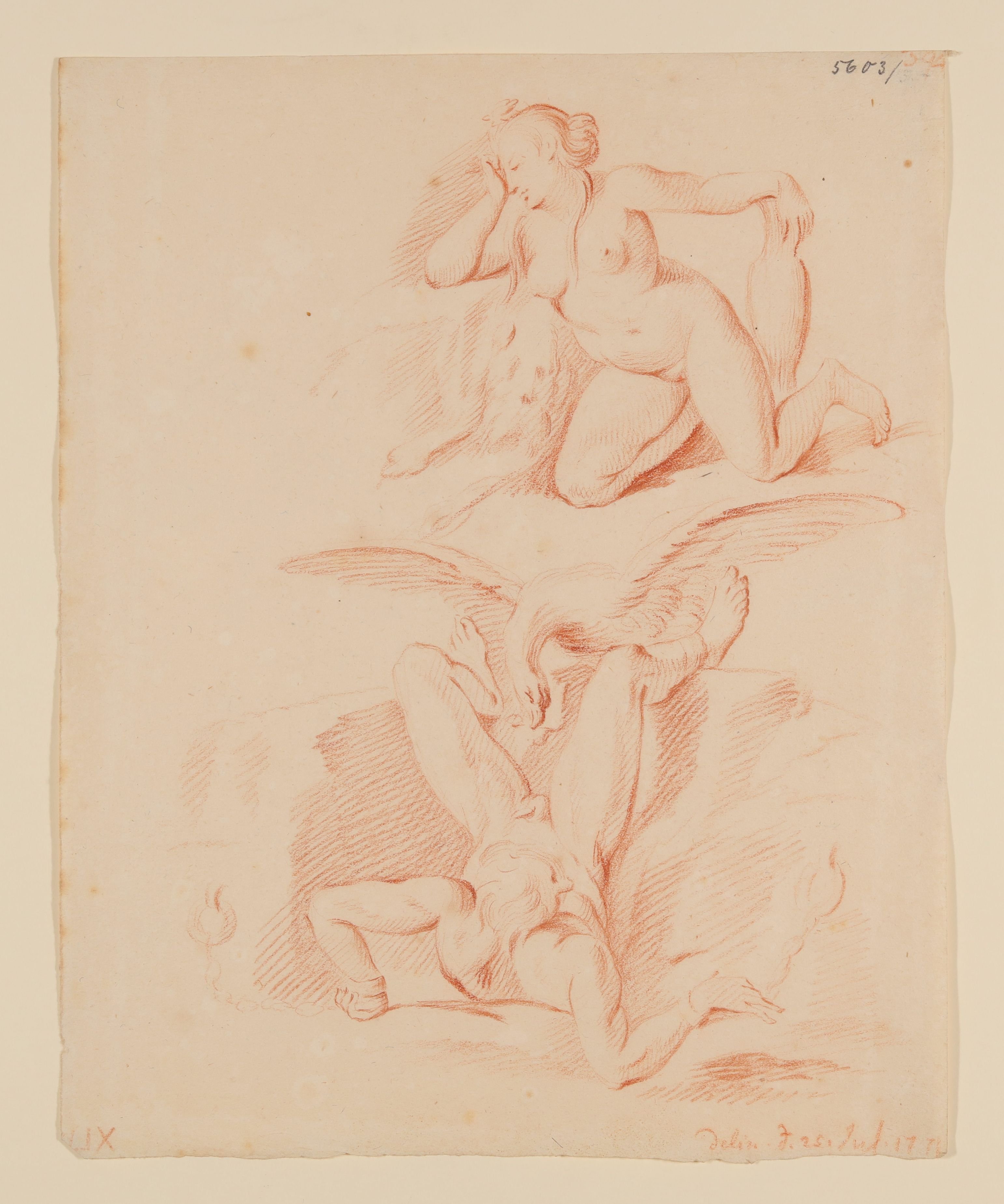 Kniender weiblicher Akt nach links; Prometheus und der Adler (Freies Deutsches Hochstift CC BY-NC-SA)