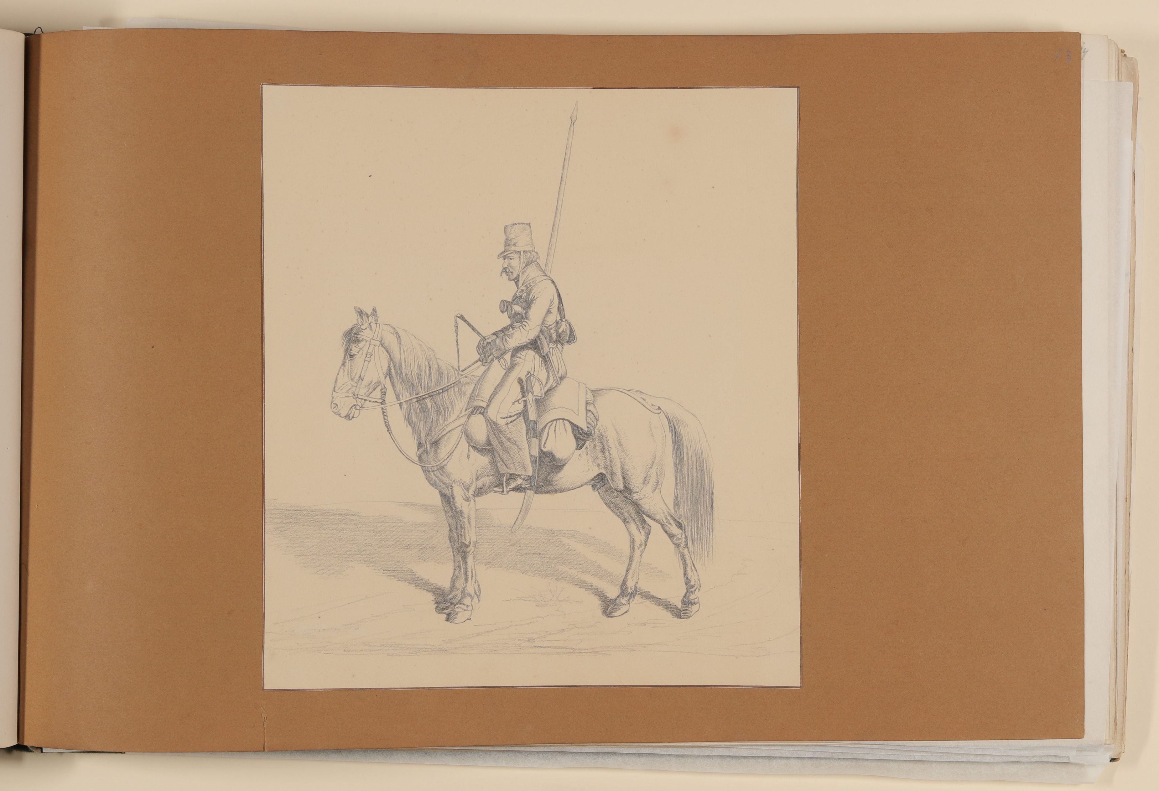 Reiter zu Pferde mit Säbel und Lanze [aus einem Album aus dem Besitz der Bettine-Töchter] (Freies Deutsches Hochstift CC BY-NC-SA)