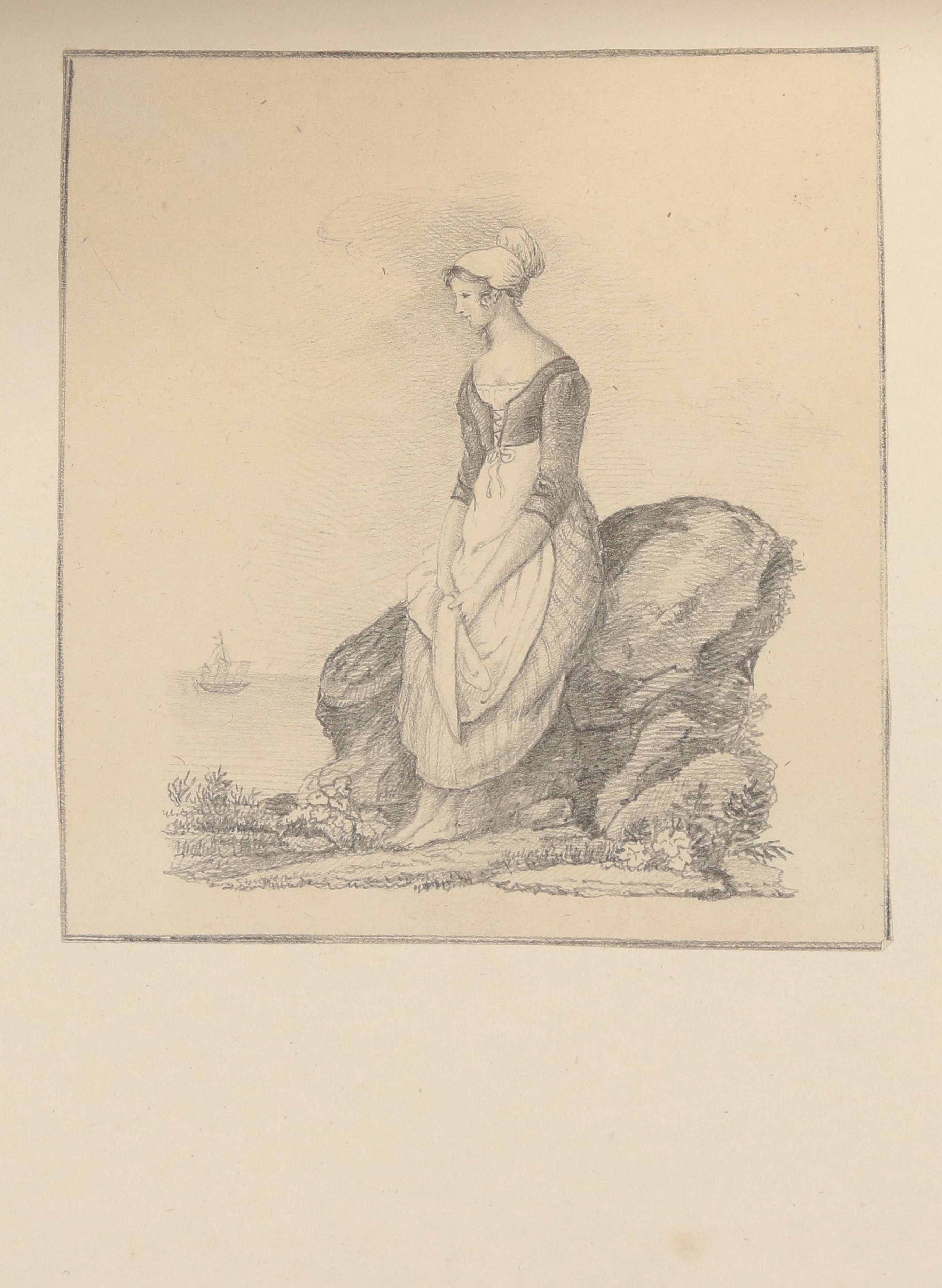 Junge Frau in ländlicher Kleidung an der Küste [aus einem Album aus dem Besitz der Bettine-Töchter] (Freies Deutsches Hochstift CC BY-NC-SA)