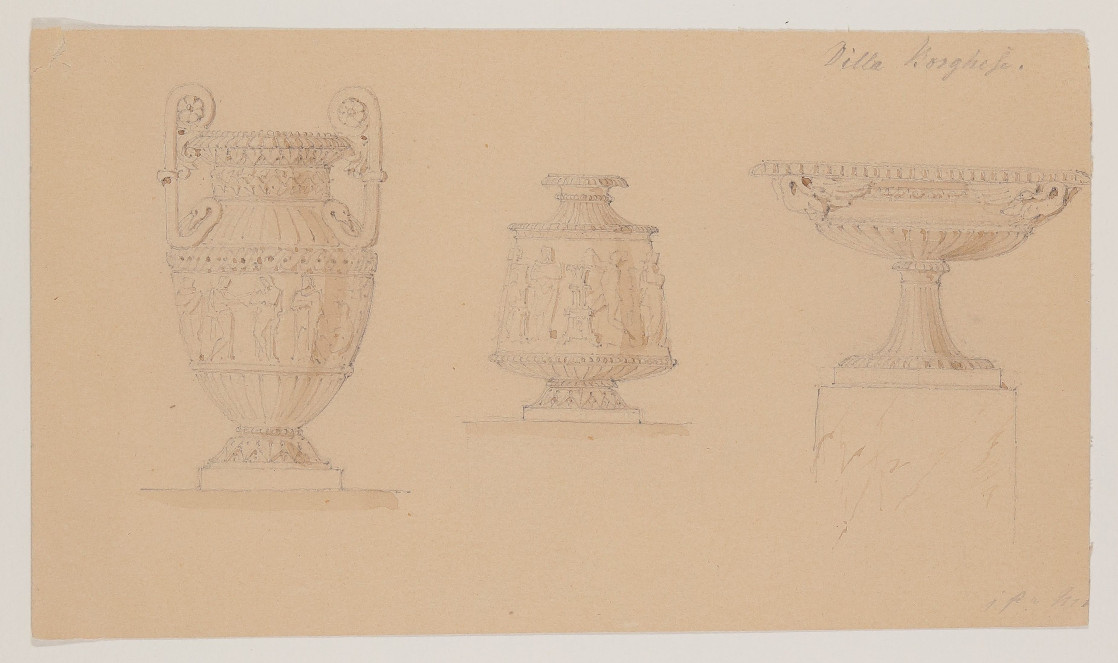 Drei antike Vasen aus der Villa Borghese [aus einem Konvolut von 107 Blatt Architekturstudien und Skizzen einer Italienreise] (Freies Deutsches Hochstift CC BY-NC-SA)