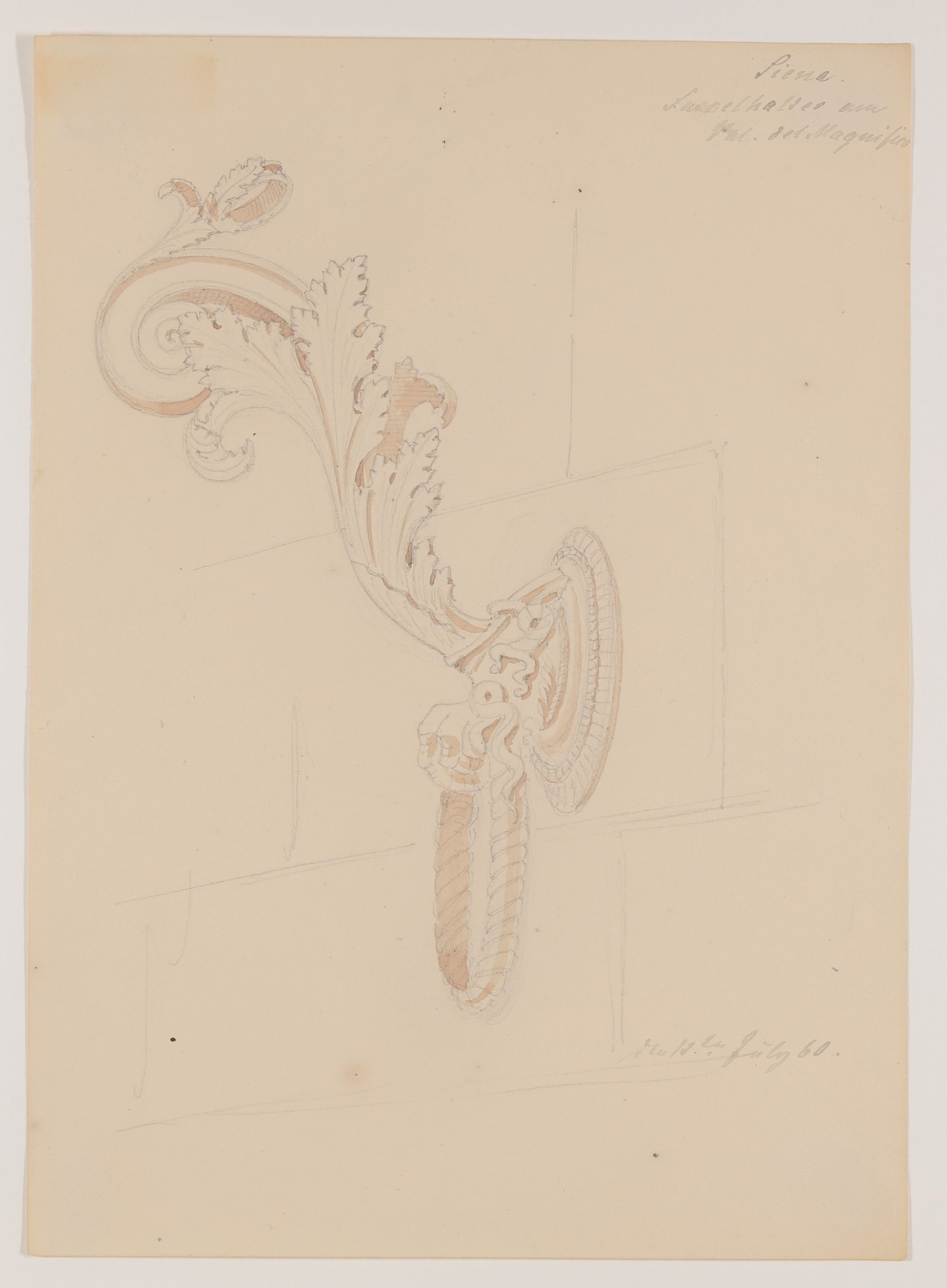 Fackelhalter vom Palazzo del Magnifico in Siena [aus einem Konvolut von 107 Blatt Architekturstudien und Skizzen einer Italienreise] (Freies Deutsches Hochstift CC BY-NC-SA)