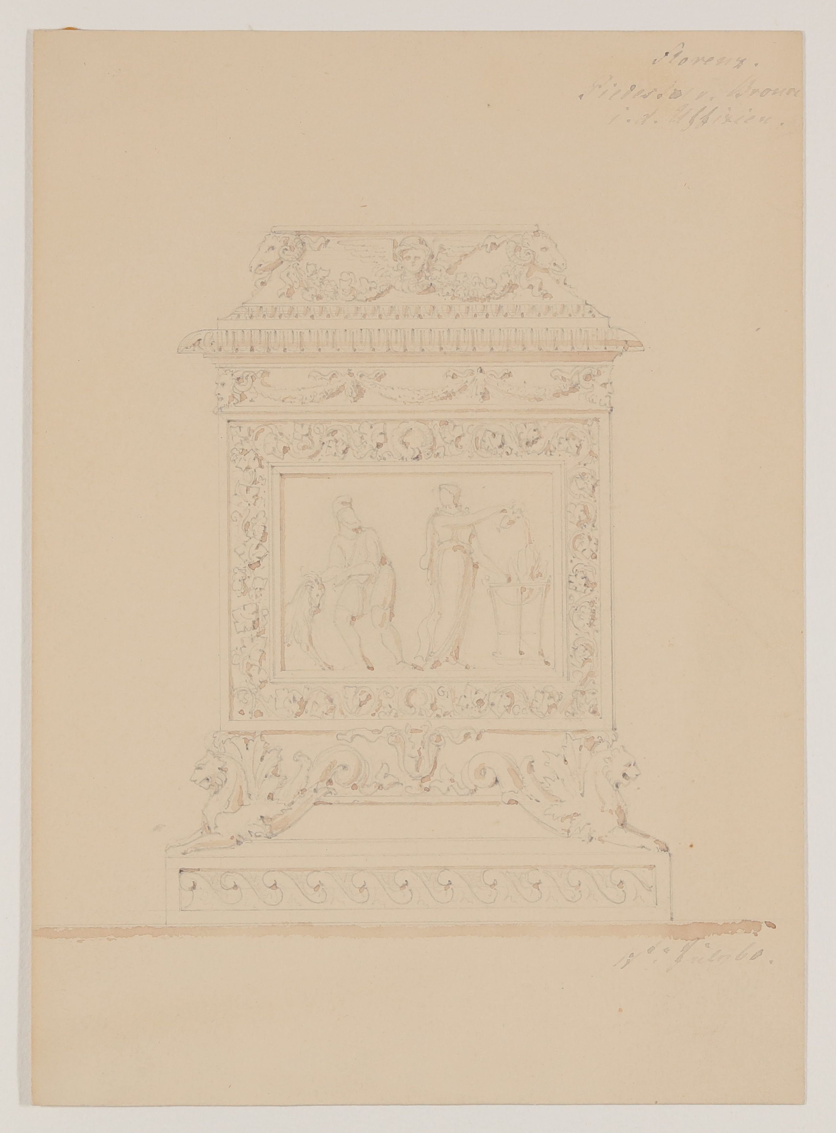 Piedestal einer Bronze aus den Uffizien [aus einem Konvolut von 107 Blatt Architekturstudien und Skizzen einer Italienreise] (Freies Deutsches Hochstift CC BY-NC-SA)