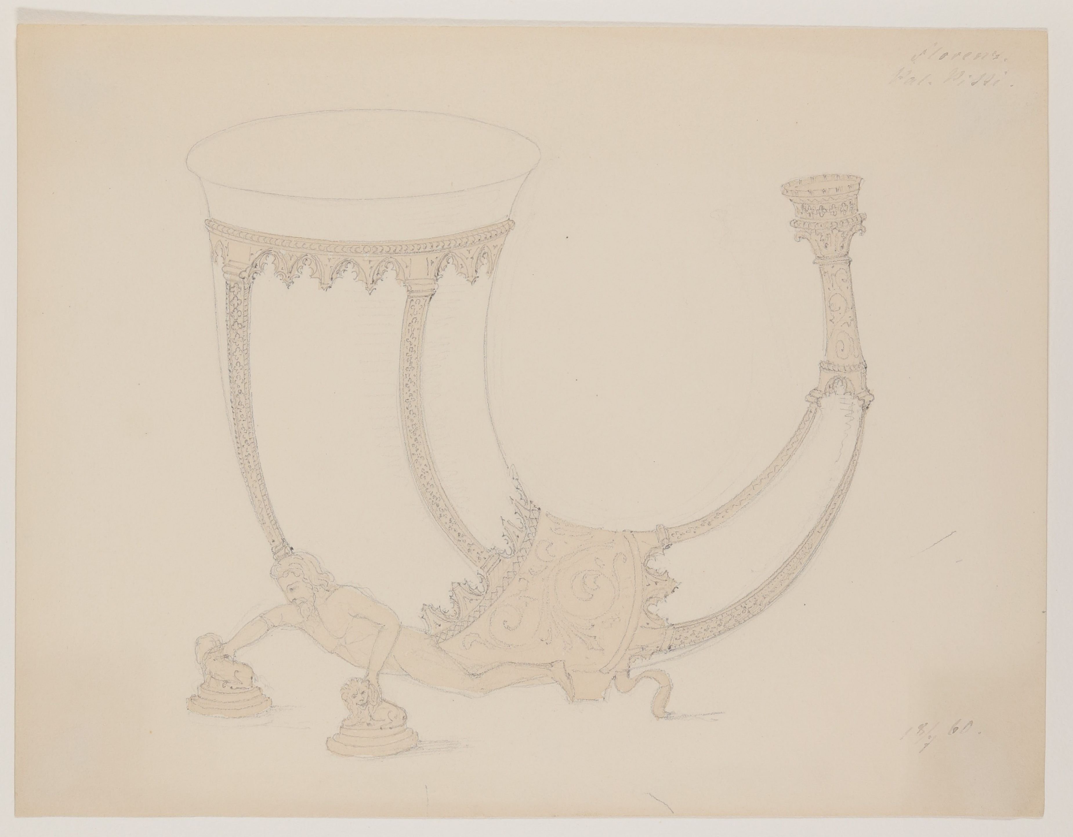 Trinkhorn aus dem Palazzo Pitti in Florenz [aus einem Konvolut von 107 Blatt Architekturstudien und Skizzen einer Italienreise] (Freies Deutsches Hochstift CC BY-NC-SA)