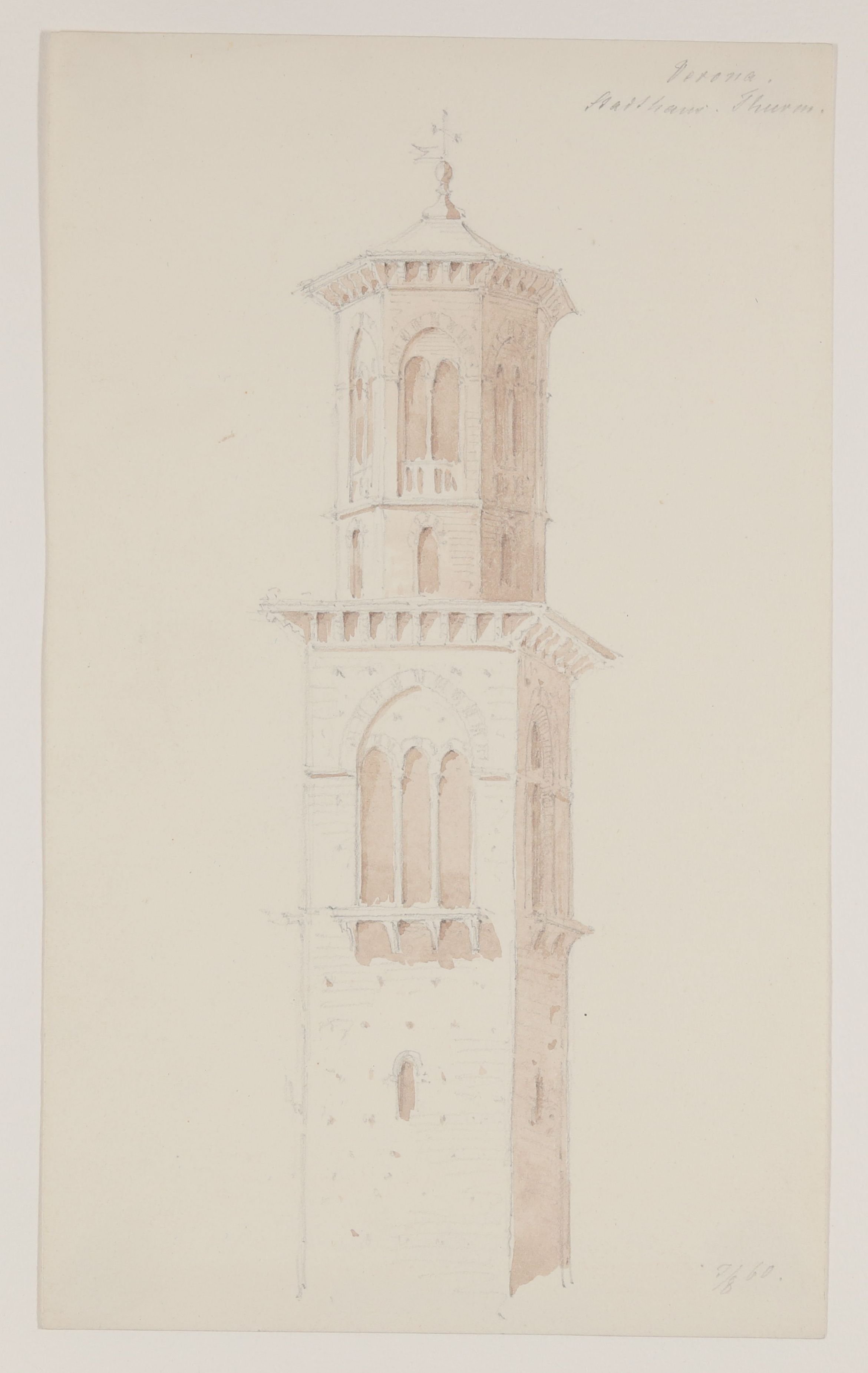 Die Torre dei Lamberti des Stadthauses von Verona [aus einem Konvolut von 107 Blatt Architekturstudien und Skizzen einer Italienreise] (Freies Deutsches Hochstift CC BY-NC-SA)