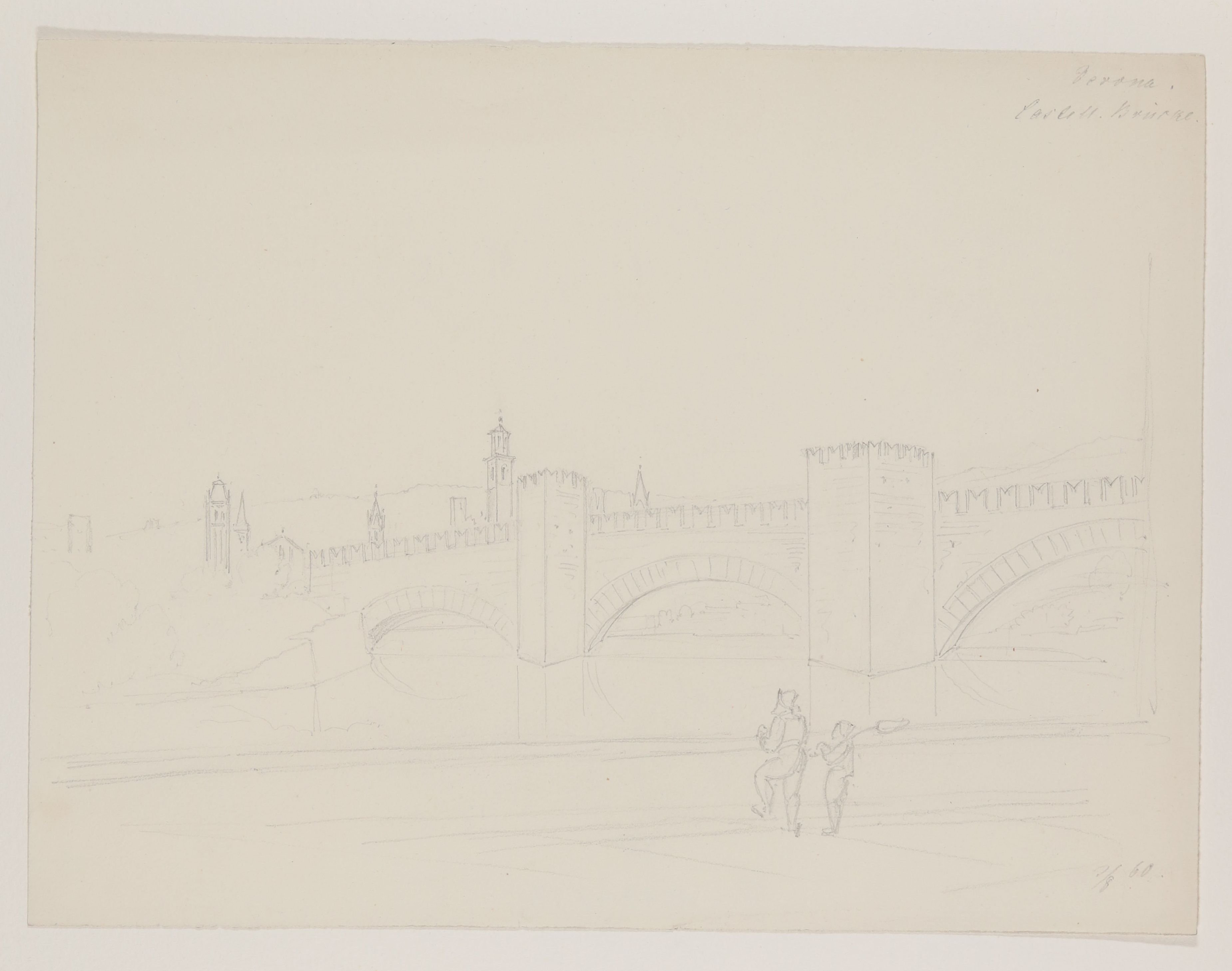 Die Scaligerbrücke in Verona [aus einem Konvolut von 107 Blatt Architekturstudien und Skizzen einer Italienreise] (Freies Deutsches Hochstift CC BY-NC-SA)