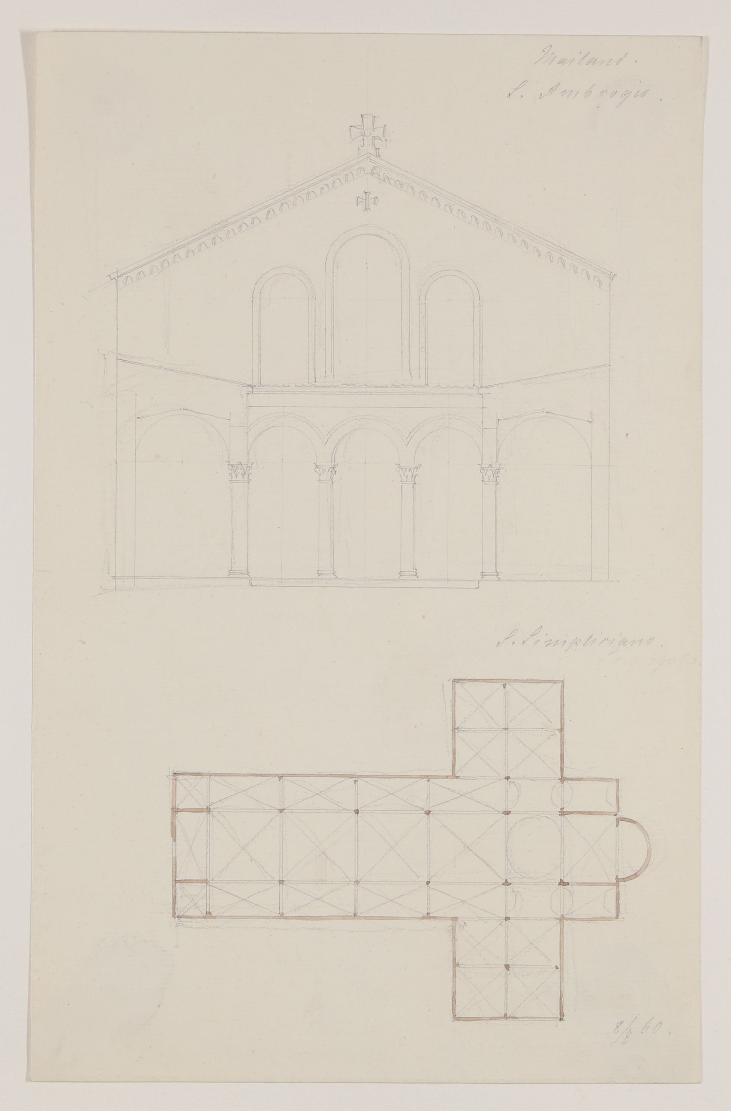 Sant"Ambrogio und San Simpliciano in Mailand [aus einem Konvolut von 107 Blatt Architekturstudien und Skizzen einer Italienreise] (Freies Deutsches Hochstift CC BY-NC-SA)