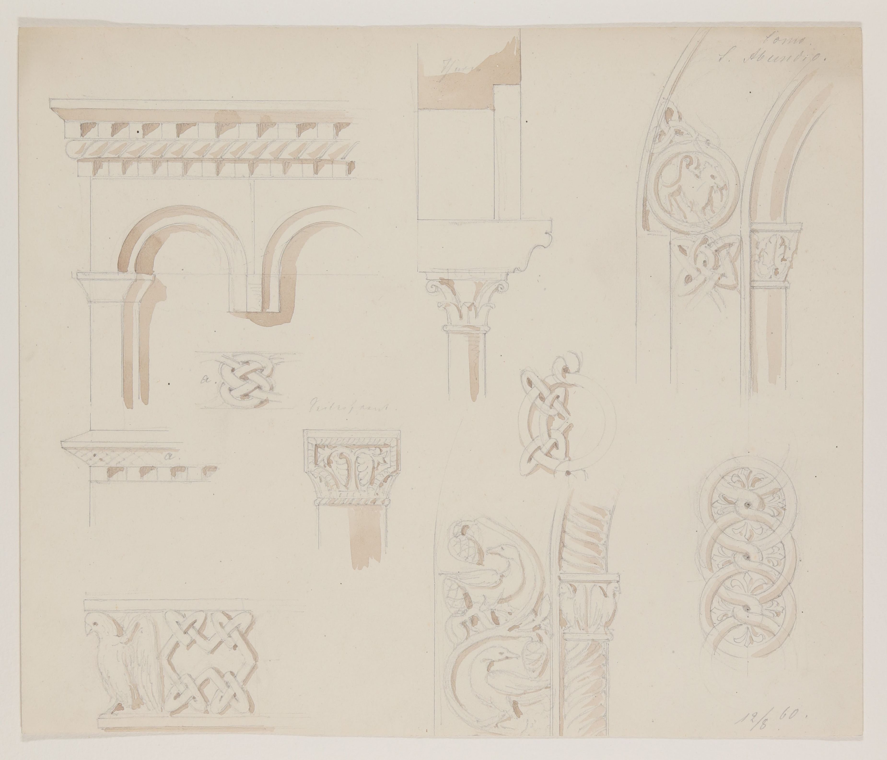 Architekturdetails aus Sant"Abbondio in Como [aus einem Konvolut von 107 Blatt Architekturstudien und Skizzen einer Italienreise] (Freies Deutsches Hochstift CC BY-NC-SA)