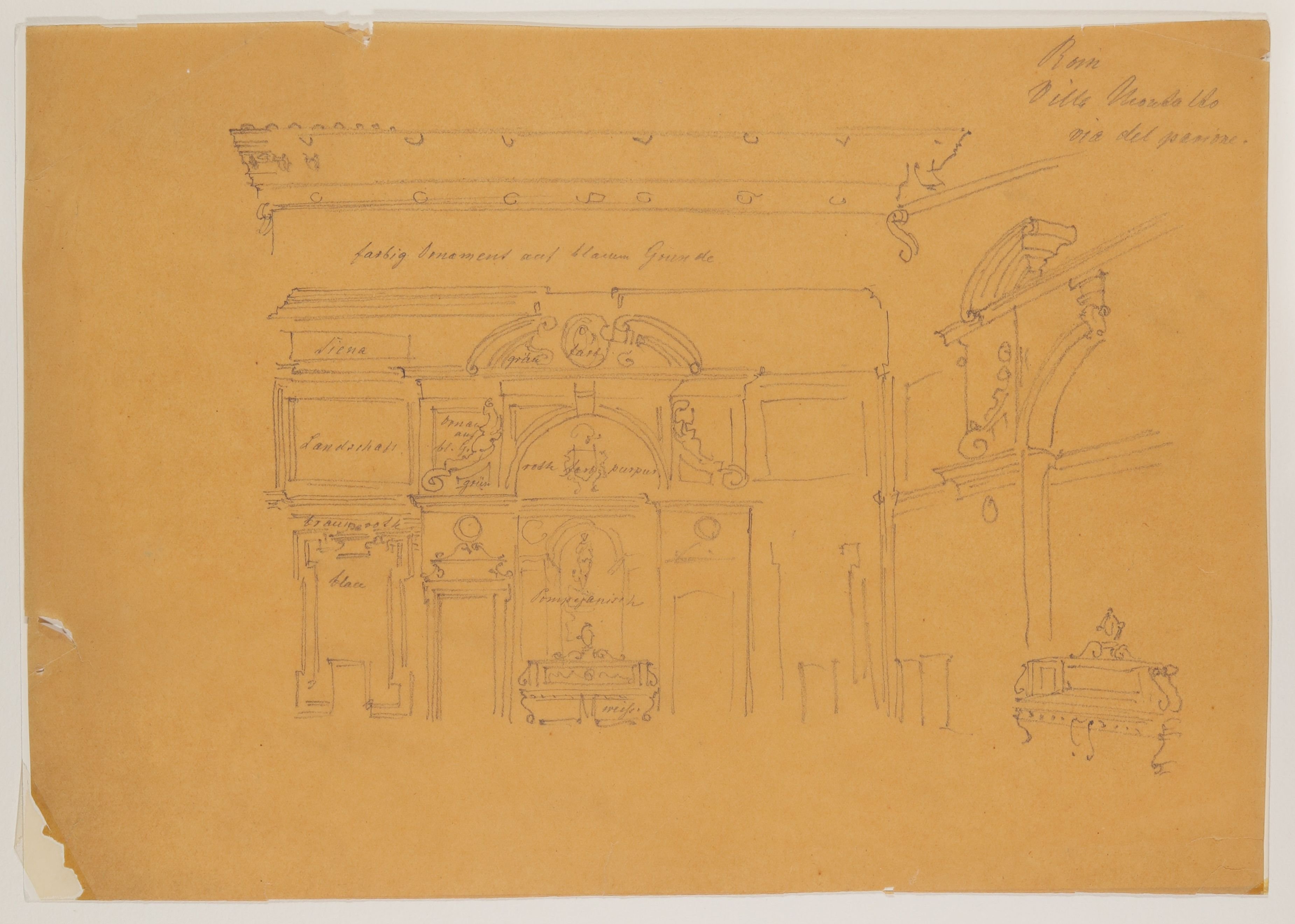 Der Cortile des Palazzo dei Piceni, auch Casa Sixtus V. genannt, in Rom [aus einem Konvolut von 107 Blatt Architekturstudien und Skizzen einer Italienreise (Freies Deutsches Hochstift CC BY-NC-SA)