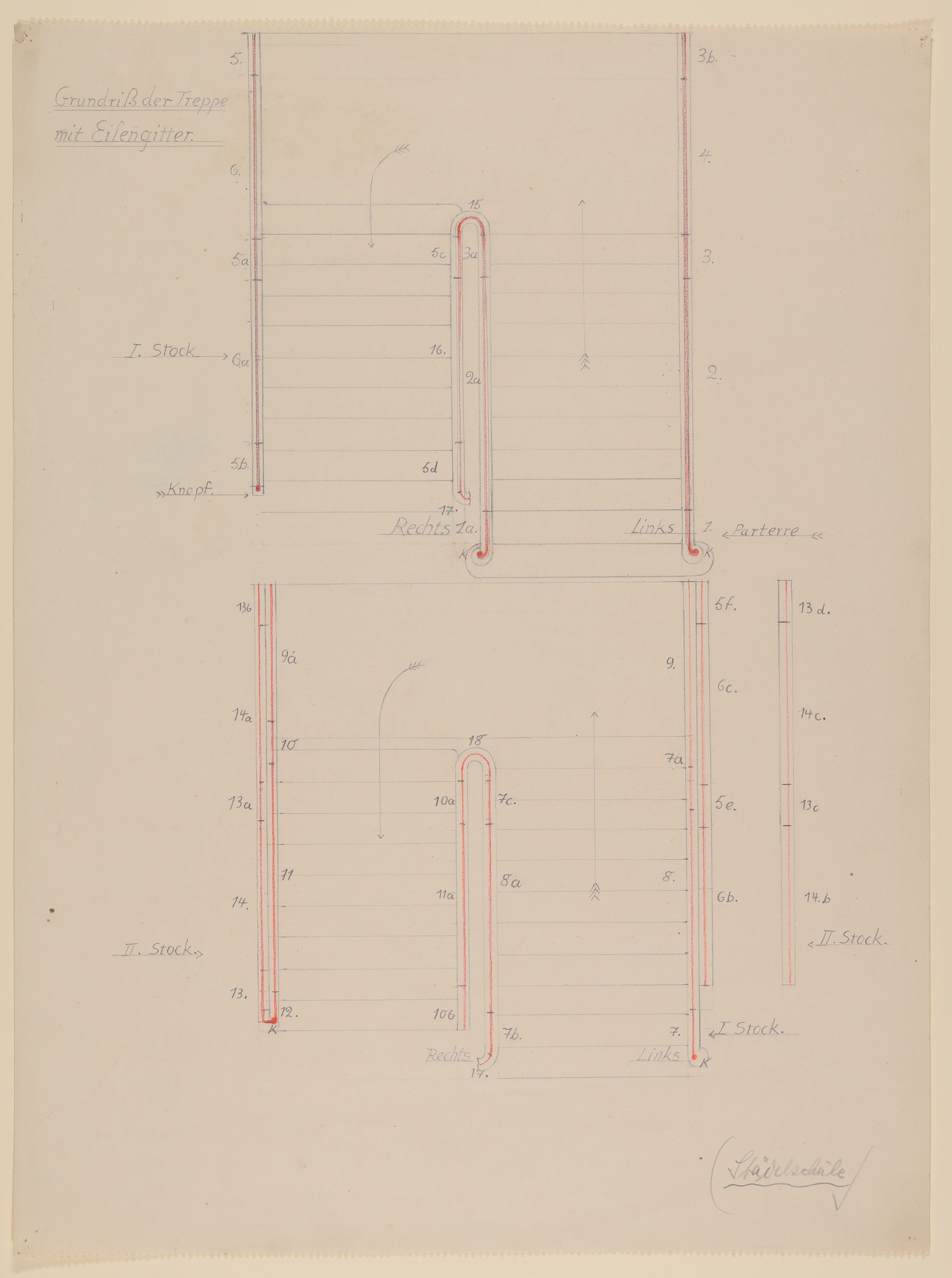 Grundriss der Treppe mit Eisengitter [aus einem Konvolut von 35 Detailzeichnungen des Frankfurter Goethe-Hauses] (Freies Deutsches Hochstift CC BY-NC-SA)