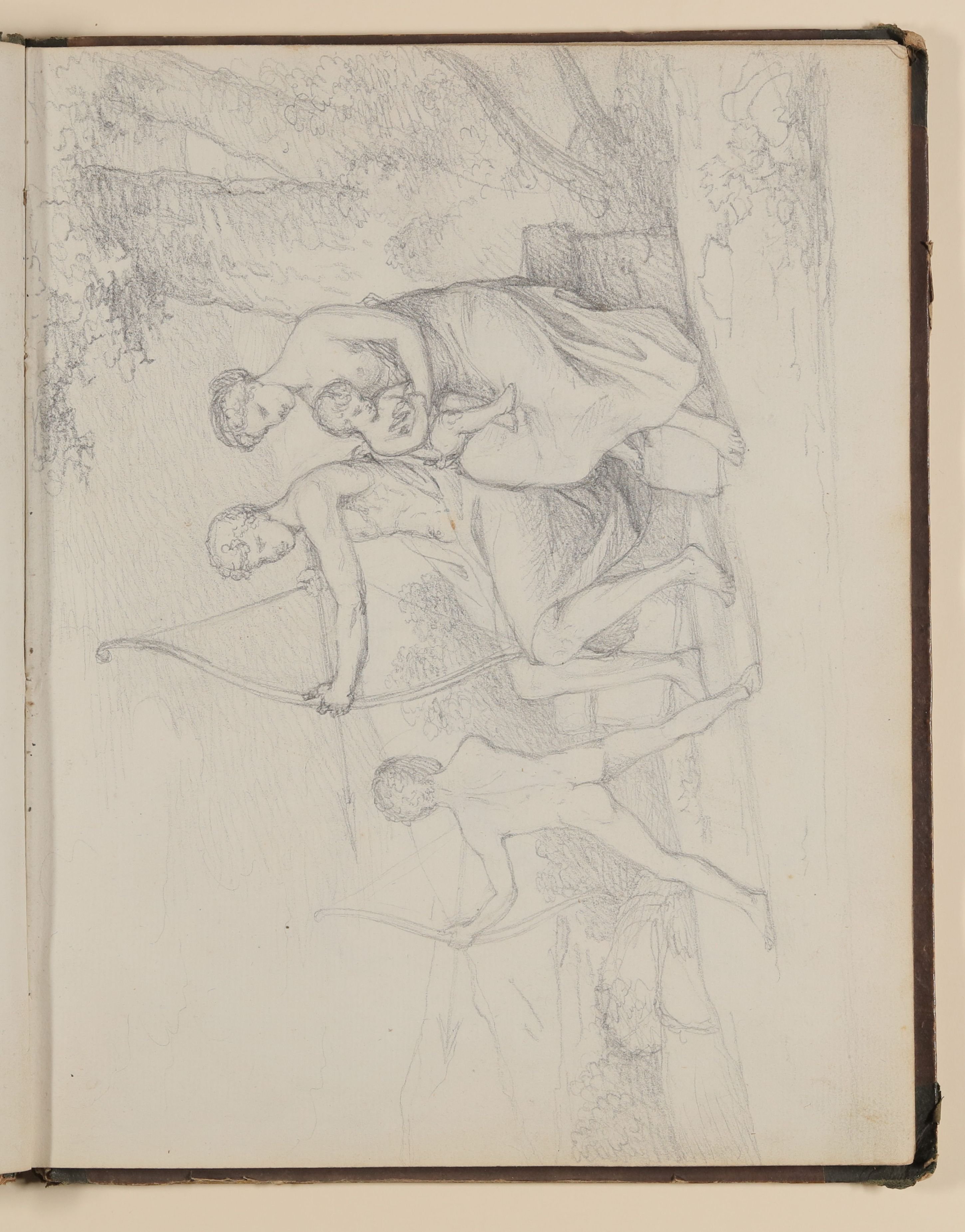 Antikisierende Szene mit Vater und Sohn beim Bogenschießen [aus einem Skizzenbuch von unbekannter Hand, evtl. des Louis Thomassin] (Freies Deutsches Hochstift / Frankfurter Goethe-Museum CC BY-NC-SA)