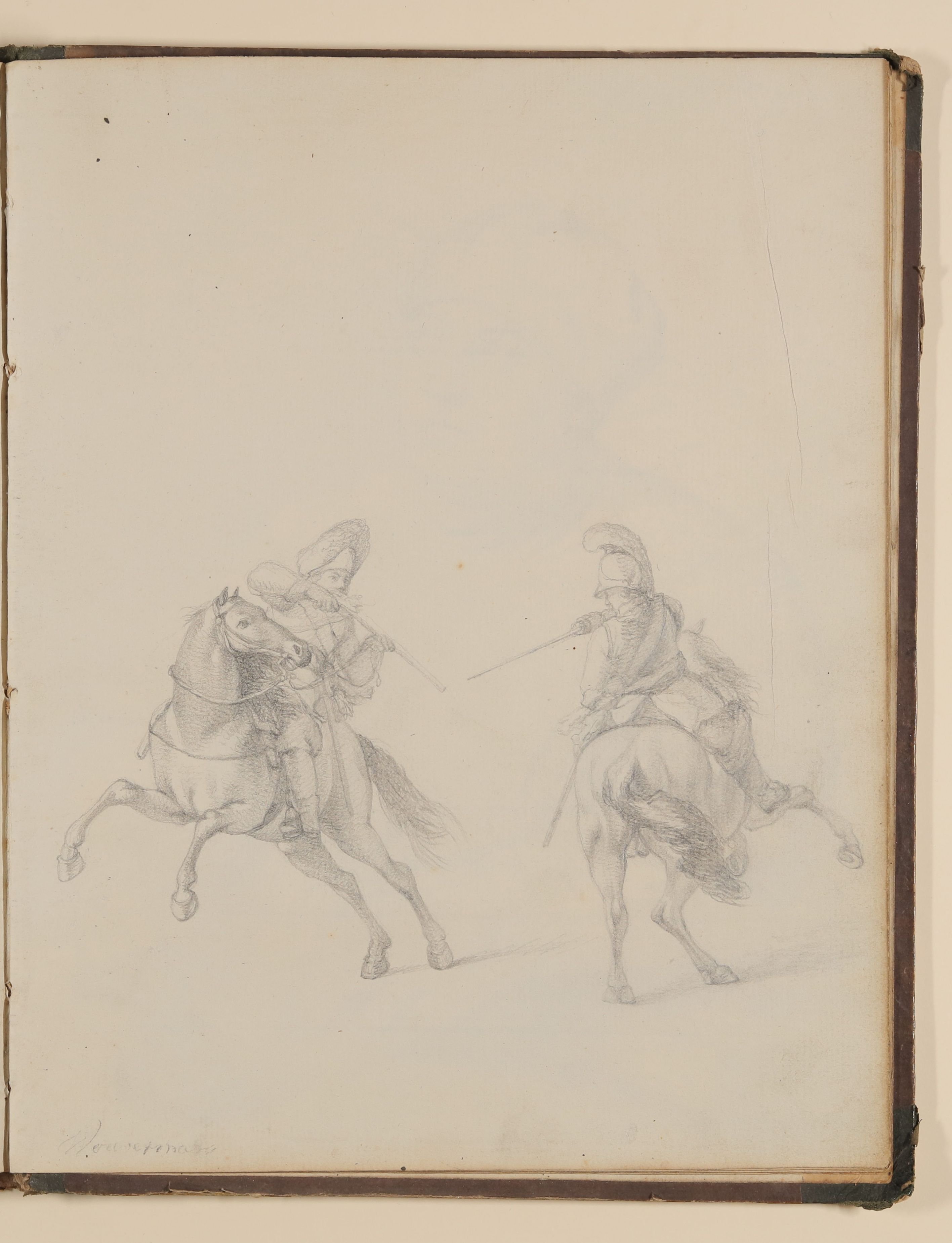 Zwei sich attackierende Soldaten zu Pferde, Kopie nach Philips Wouwerman [aus einem Skizzenbuch von unbekannter Hand, evtl. des Louis Thomassin] (Freies Deutsches Hochstift / Frankfurter Goethe-Museum CC BY-NC-SA)