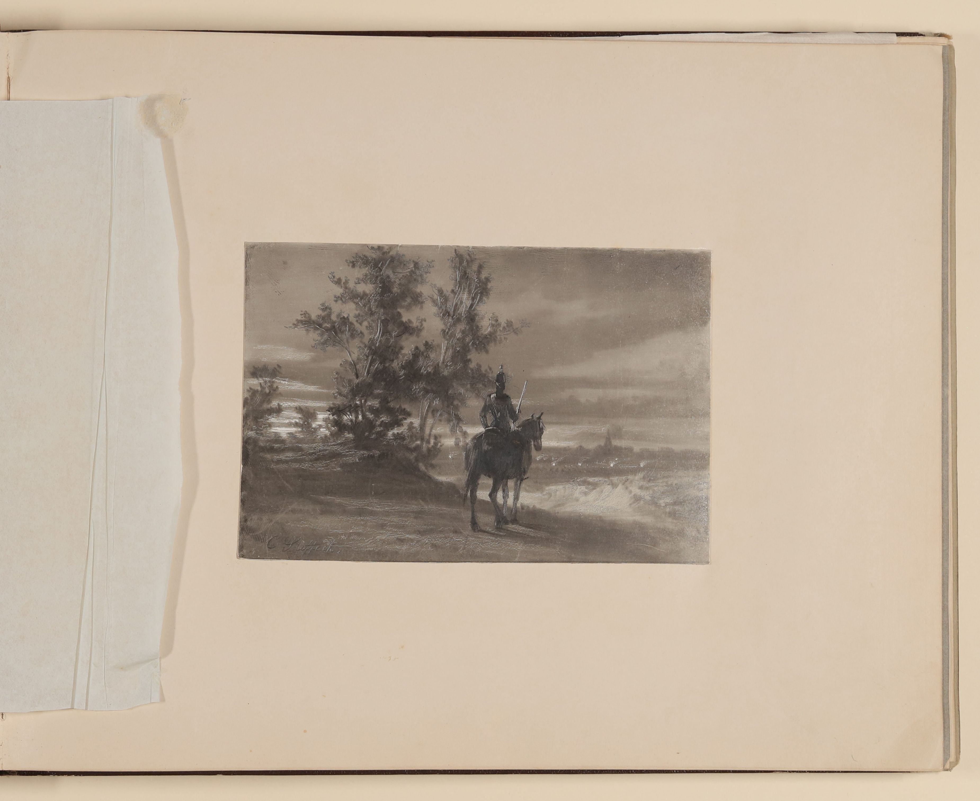 Nächtliche Szene mit Wachsoldat zu Pferde [Aus dem Album der Alwine Frommann] (Freies Deutsches Hochstift CC BY-NC-SA)