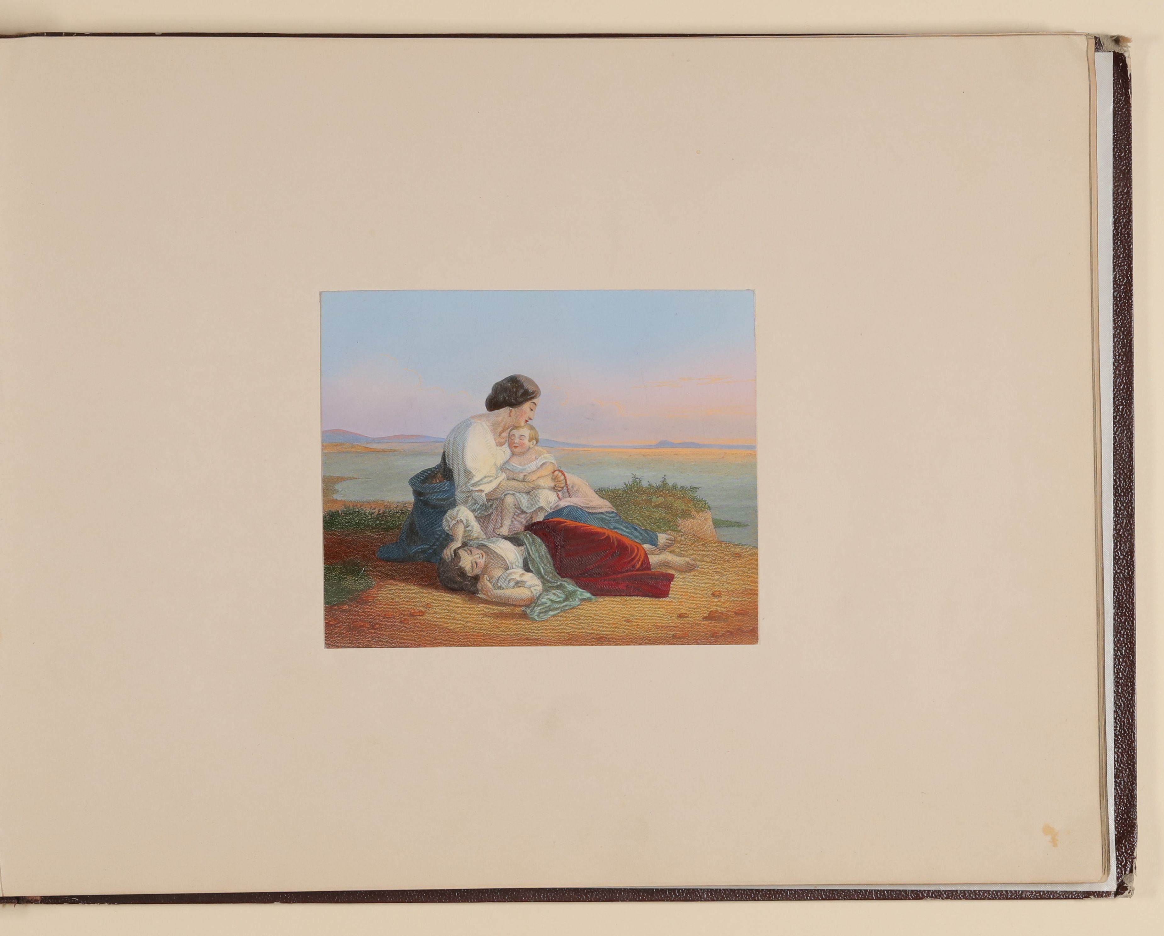 Frau und zwei Kinder, am Meeresstrand sitzend [Aus dem Album der Alwine Frommann] (Freies Deutsches Hochstift CC BY-NC-SA)