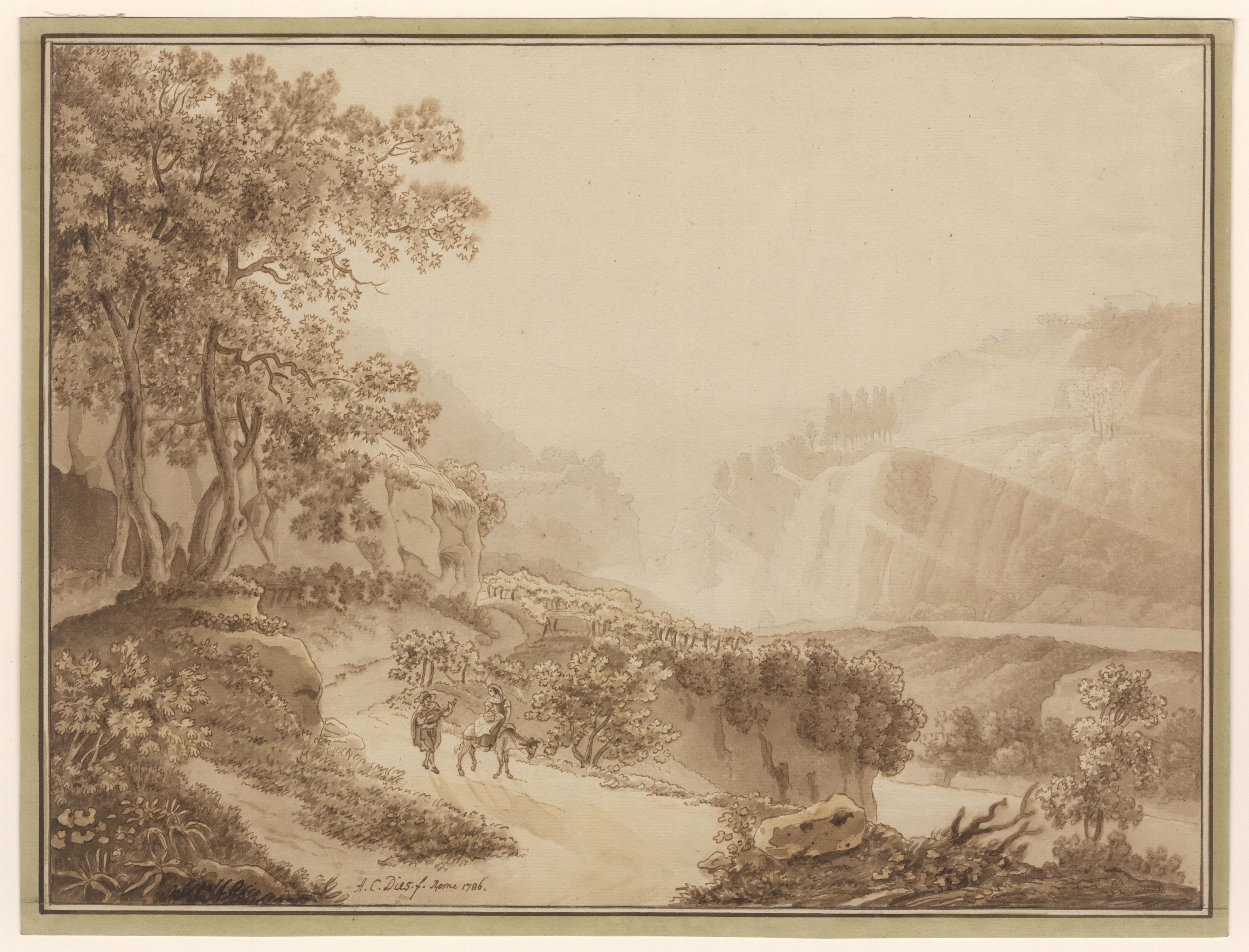 Römische Landschaft mit Figurenstaffage (Die Wasserfälle bei Tivoli) (Freies Deutsches Hochstift CC BY-NC-SA)