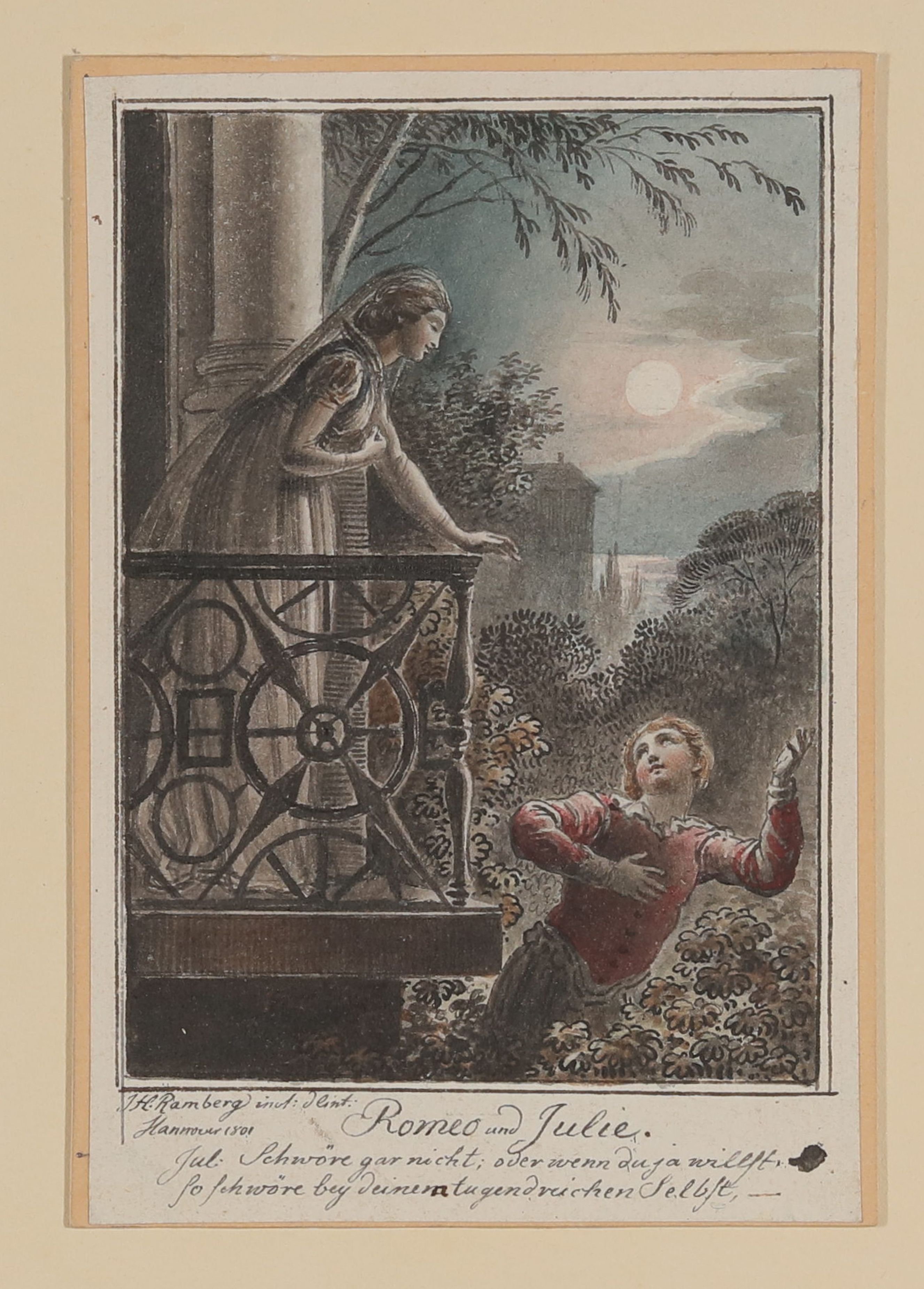 Illustration zu William Shakespeares "Romeo und Julia": Die Balkonszene (Freies Deutsches Hochstift CC BY-NC-SA)