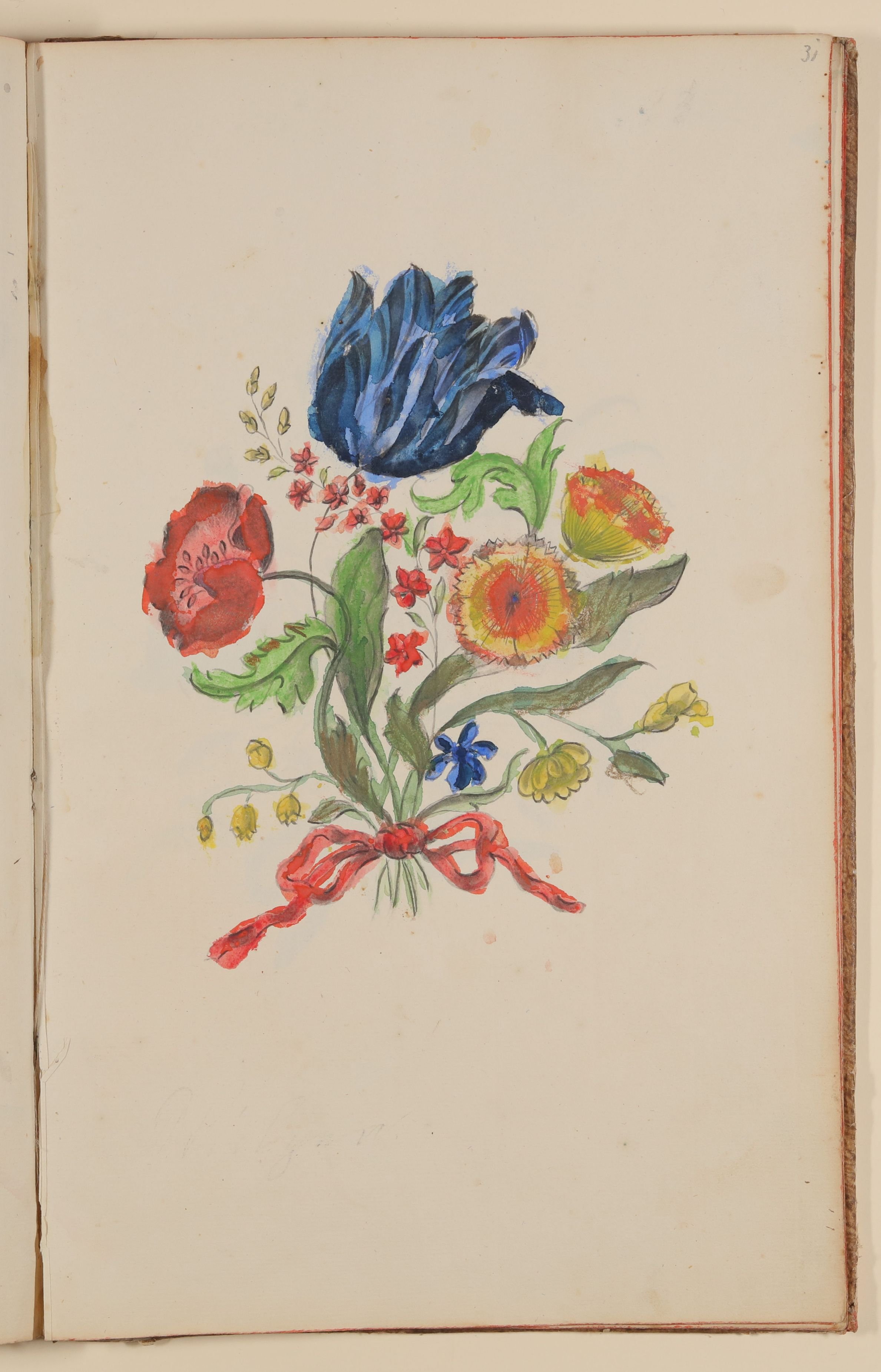 Strauß mit Tulpen, Mohn, Maiglöckchen und anderen Blumen [aus einem Skizzenbuch der Marianne Franziska Seiffert von Klettenberg] (Freies Deutsches Hochstift CC BY-NC-SA)