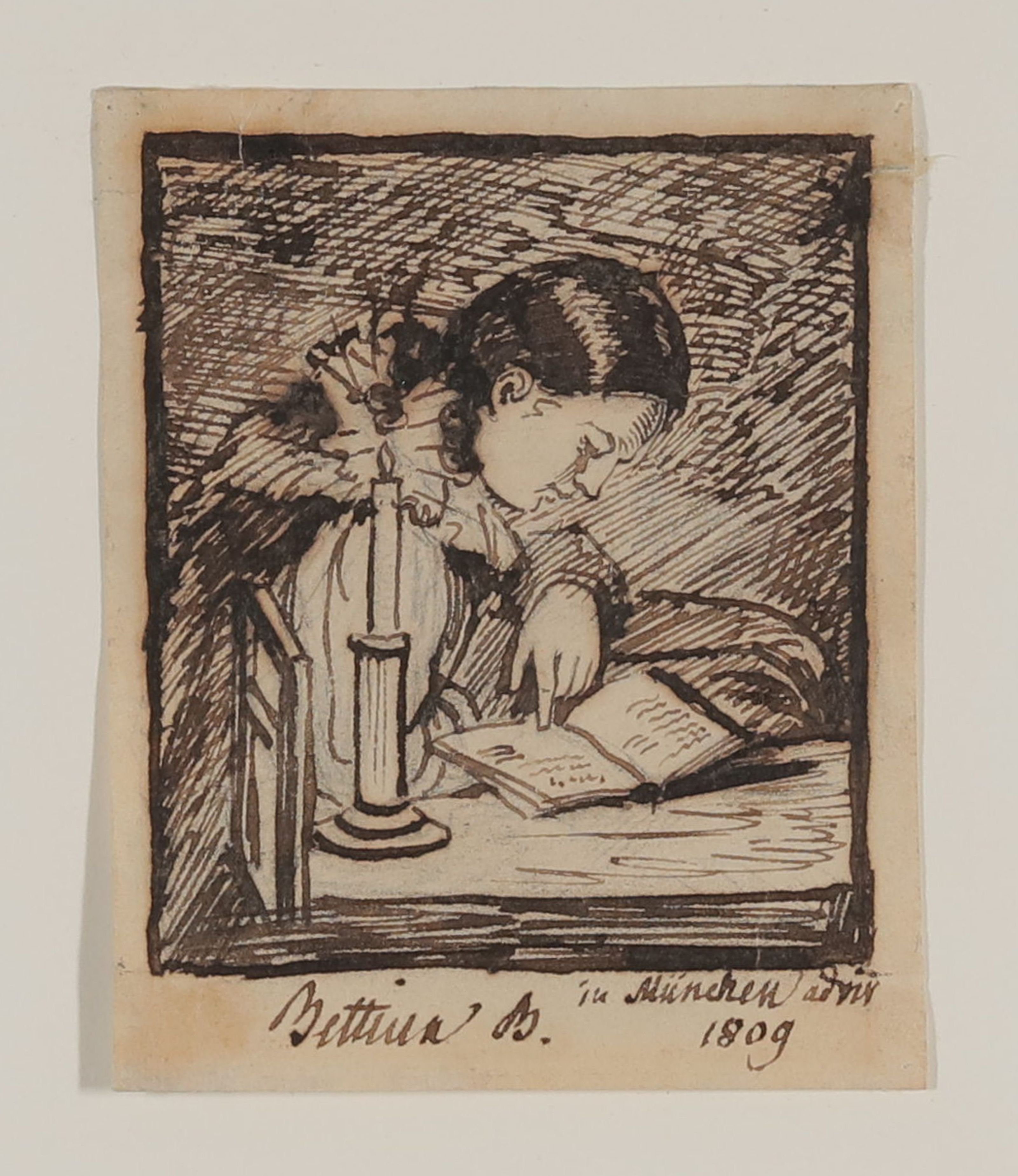 Bettine Brentano, spätere von Arnim, bei Kerzenlicht lesend (Freies Deutsches Hochstift CC BY-NC-SA)