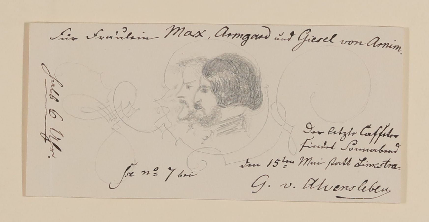 Einladungskarte zum letzten Kaffeter 1847 für Maxe, Armgart und Gisela von Arnim (Freies Deutsches Hochstift CC BY-NC-SA)