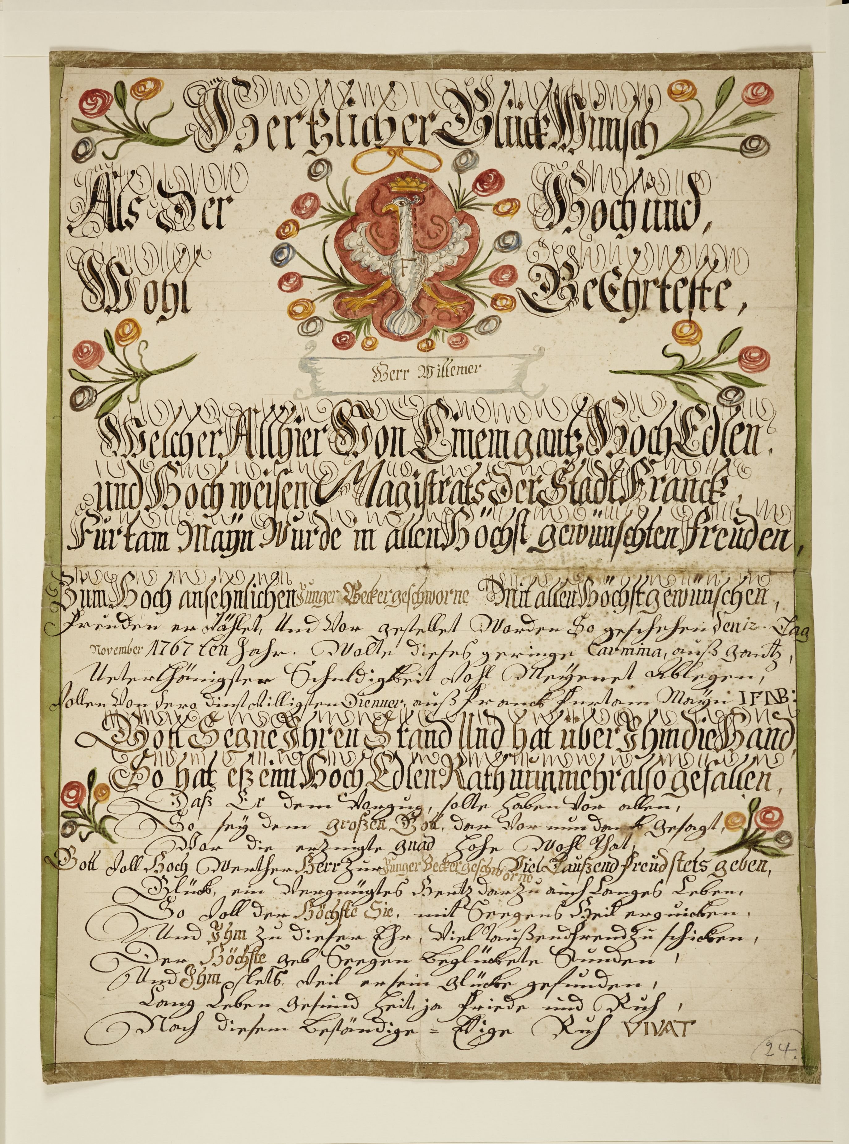 Urkunde zur Ernennung zum jungen Bäckergeschworenen für Johann Ludwig Willemer (Freies Deutsches Hochstift CC BY-NC-SA)