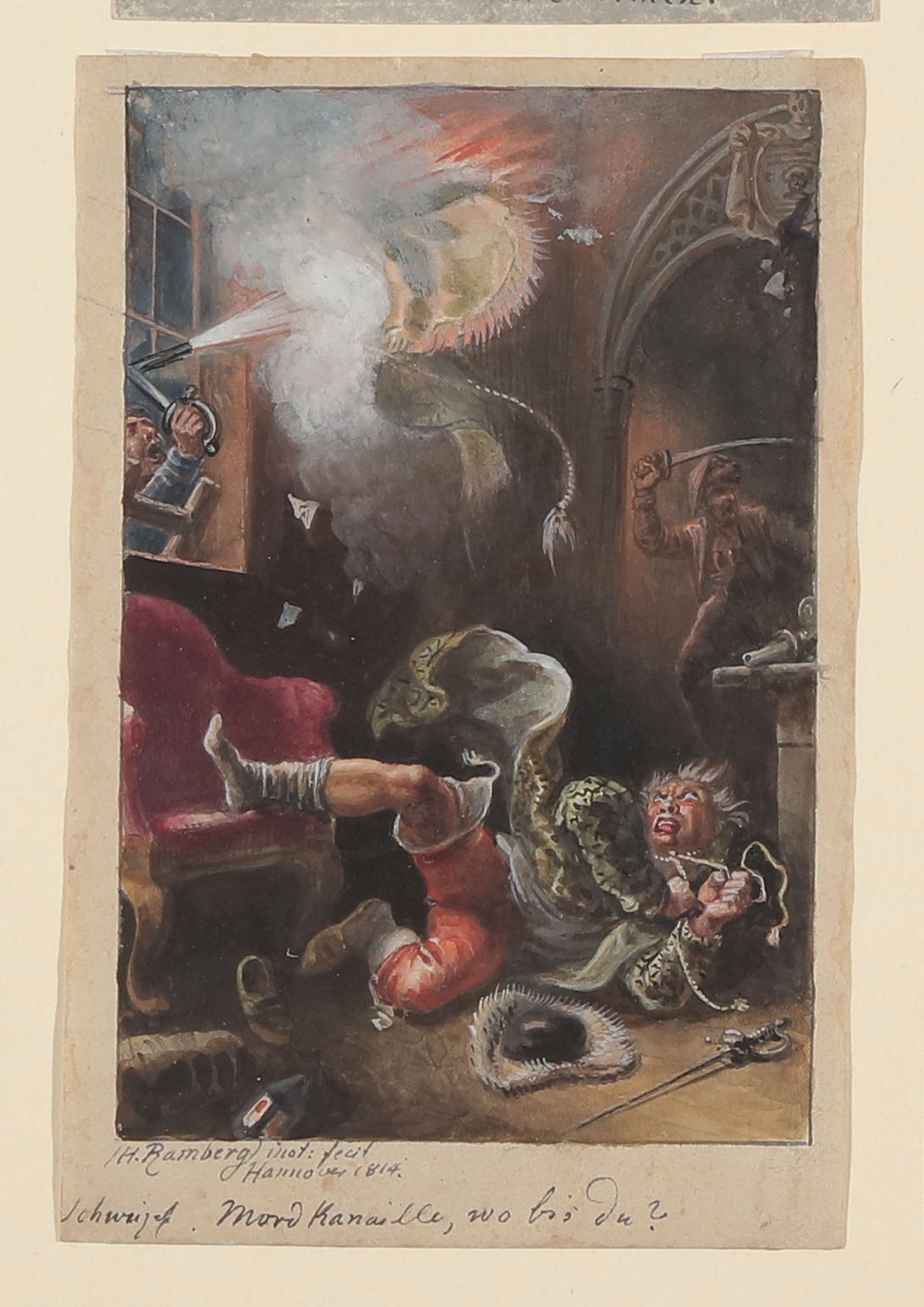Vorspiel der Höllenfahrt [Illustration zu Friedrich Schillers Drama "Die Räuber", 5. Akt, 1. Szene] (Freies Deutsches Hochstift CC BY-NC-SA)