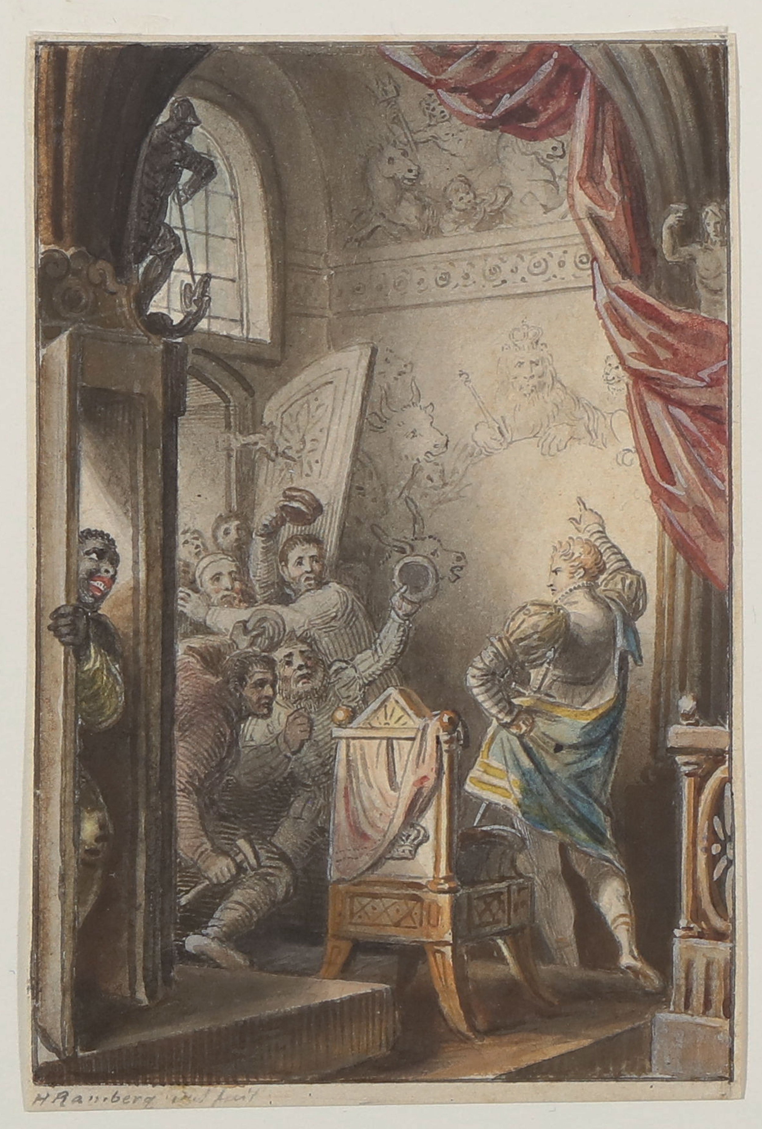Die Tierfabel [Illustration zu Friedrich Schillers "Die Verschwörung des Fiesco zu Genua", 2. Aufzug, 8. Auftritt] (Freies Deutsches Hochstift CC BY-NC-SA)