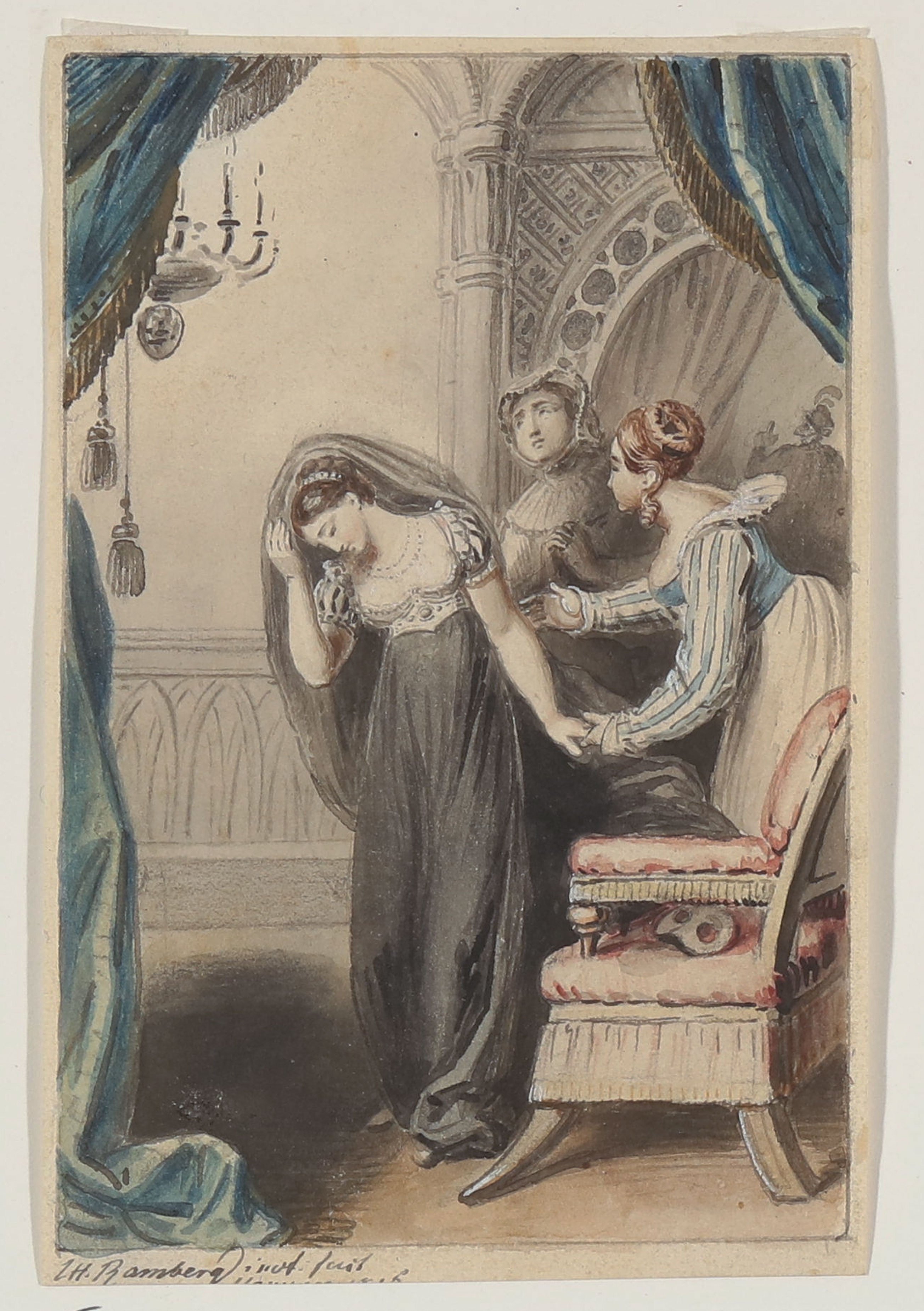 Weinet um mich! [Illustration zu Friedrich Schillers "Die Verschwörung des Fiesco zu Genua", 1. Aufzug, 1. Auftritt] (Freies Deutsches Hochstift CC BY-NC-SA)