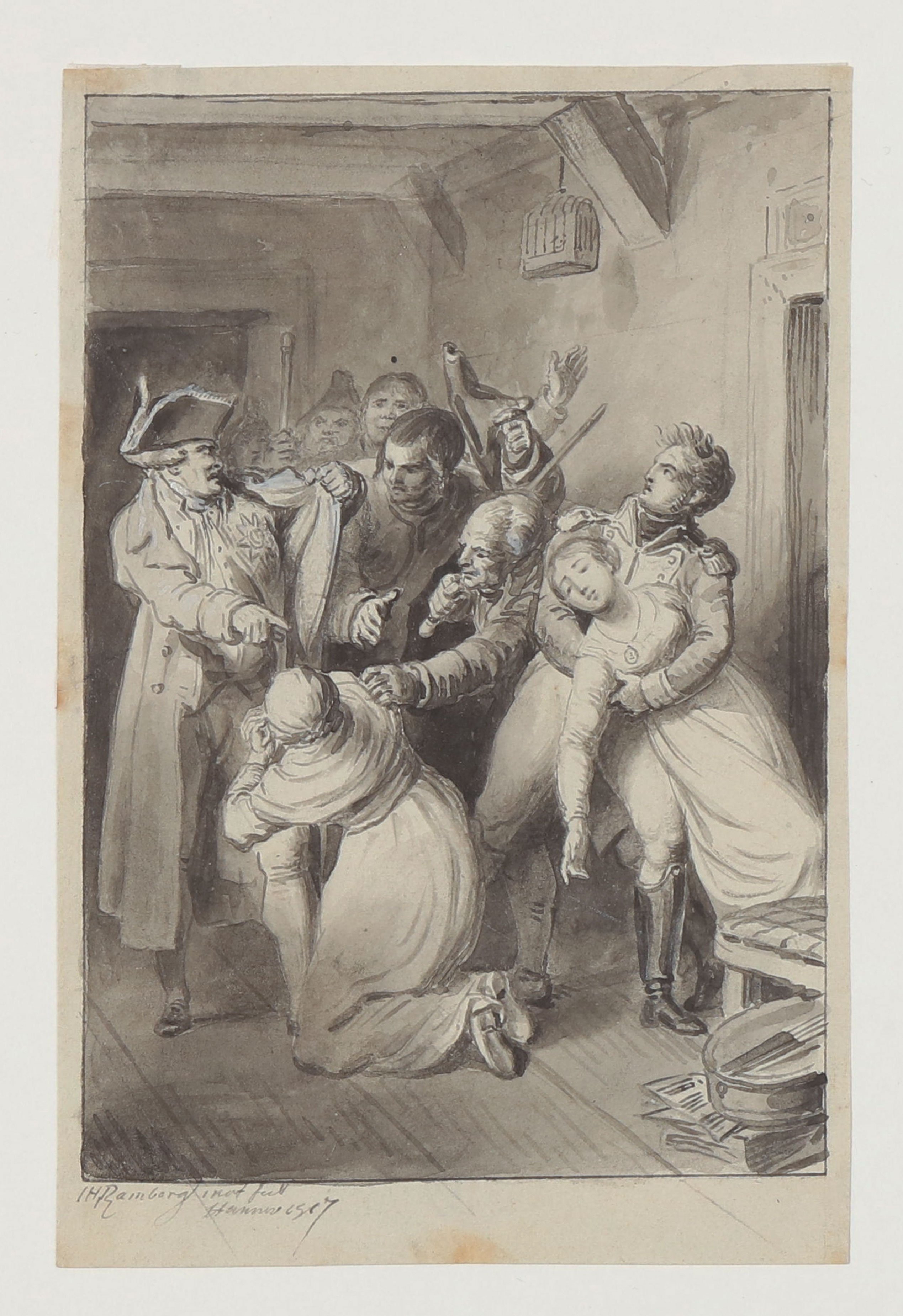 Die Verhaftung [Illustration zu Friedrich Schillers "Kabale und Liebe", 2. Akt, 7. Szene] (Freies Deutsches Hochstift CC BY-NC-SA)