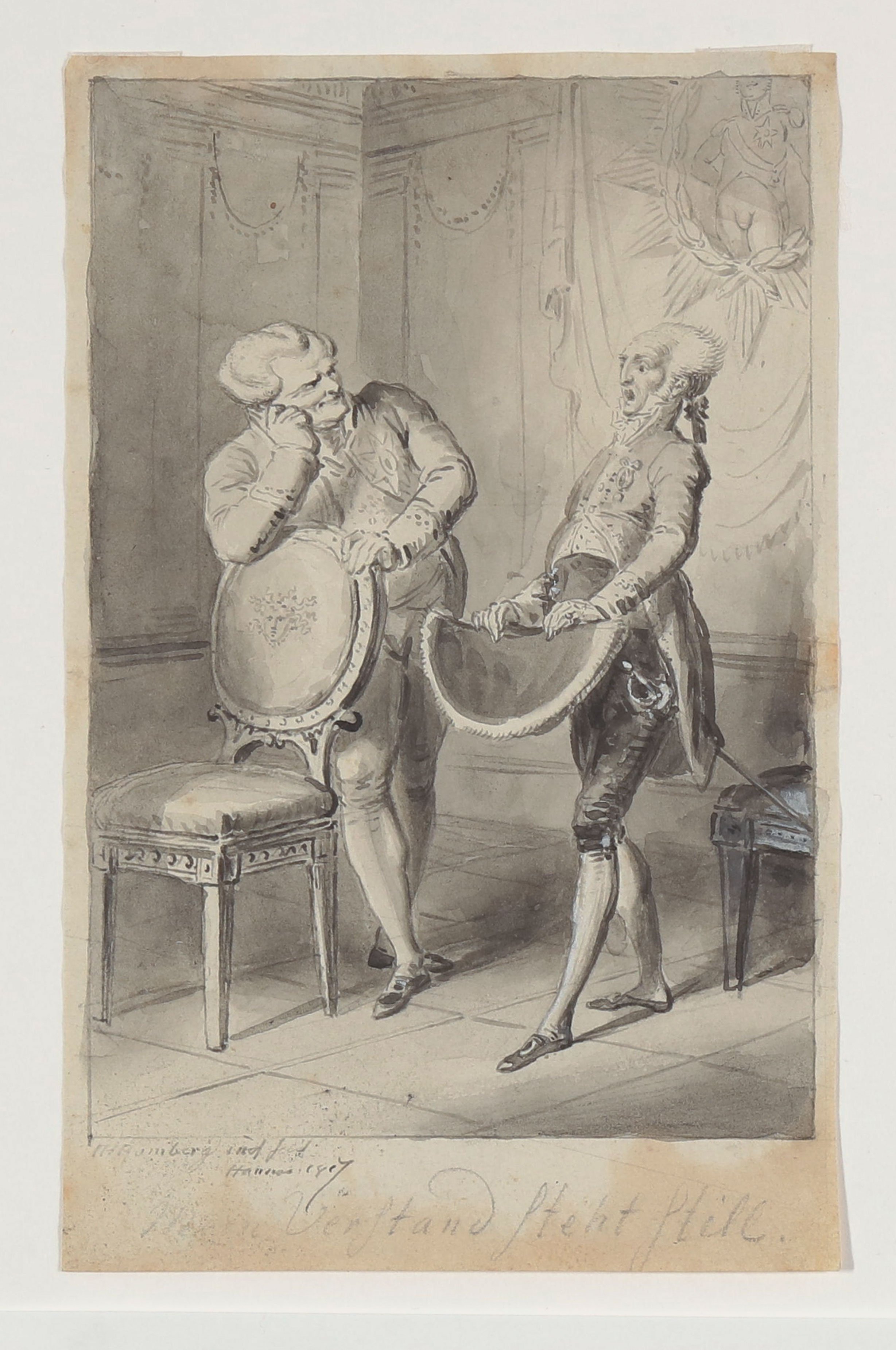 Höflingsverlegenheit [Illustration zu Friedrich Schillers "Kabale und Liebe", 3. Akt, 2. Szene] (Freies Deutsches Hochstift CC BY-NC-SA)