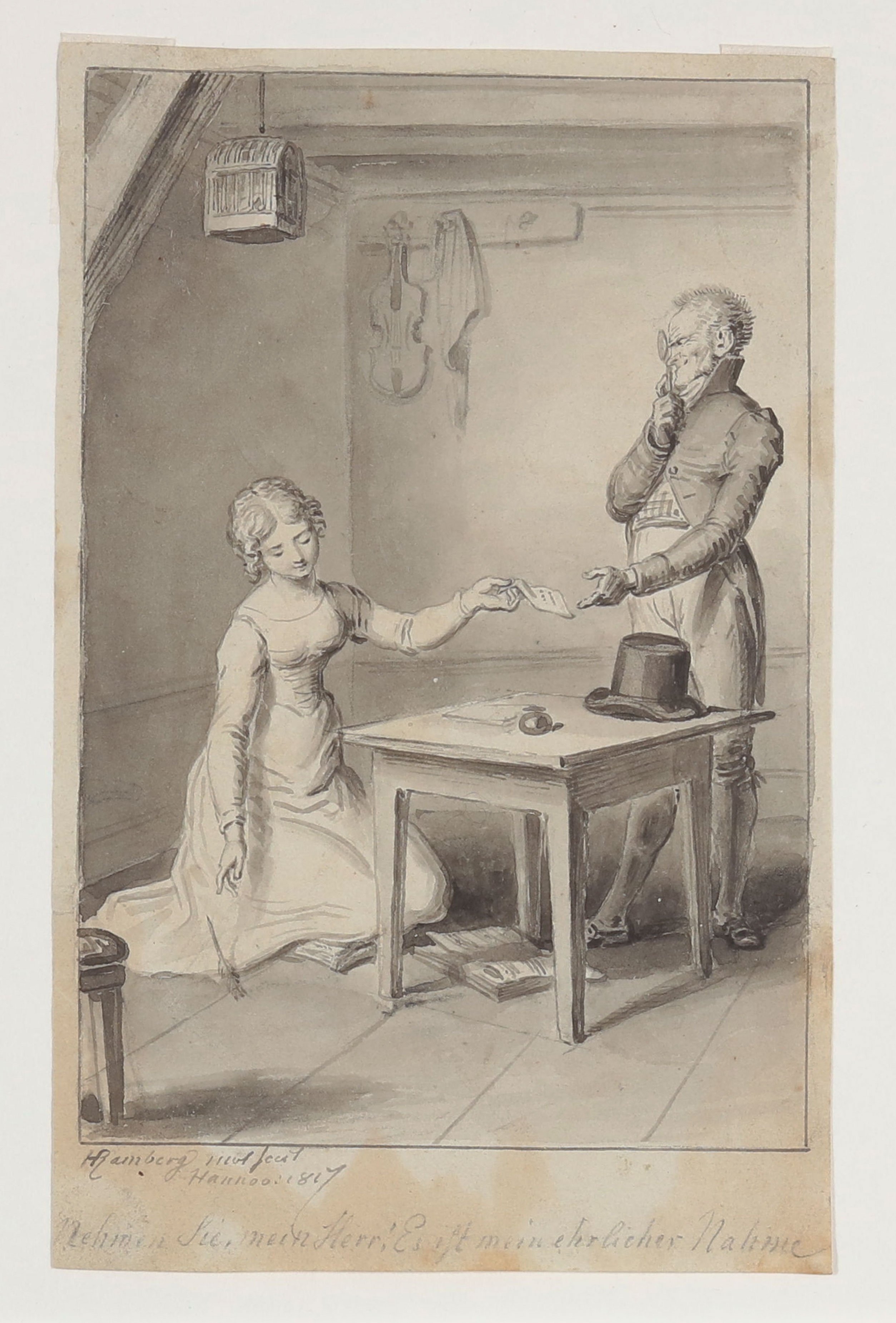 Das selbstgeschriebene Todesurteil [Illustration zu Friedrich Schillers "Kabale und Liebe", 3. Akt, 6. Szene] (Freies Deutsches Hochstift CC BY-NC-SA)
