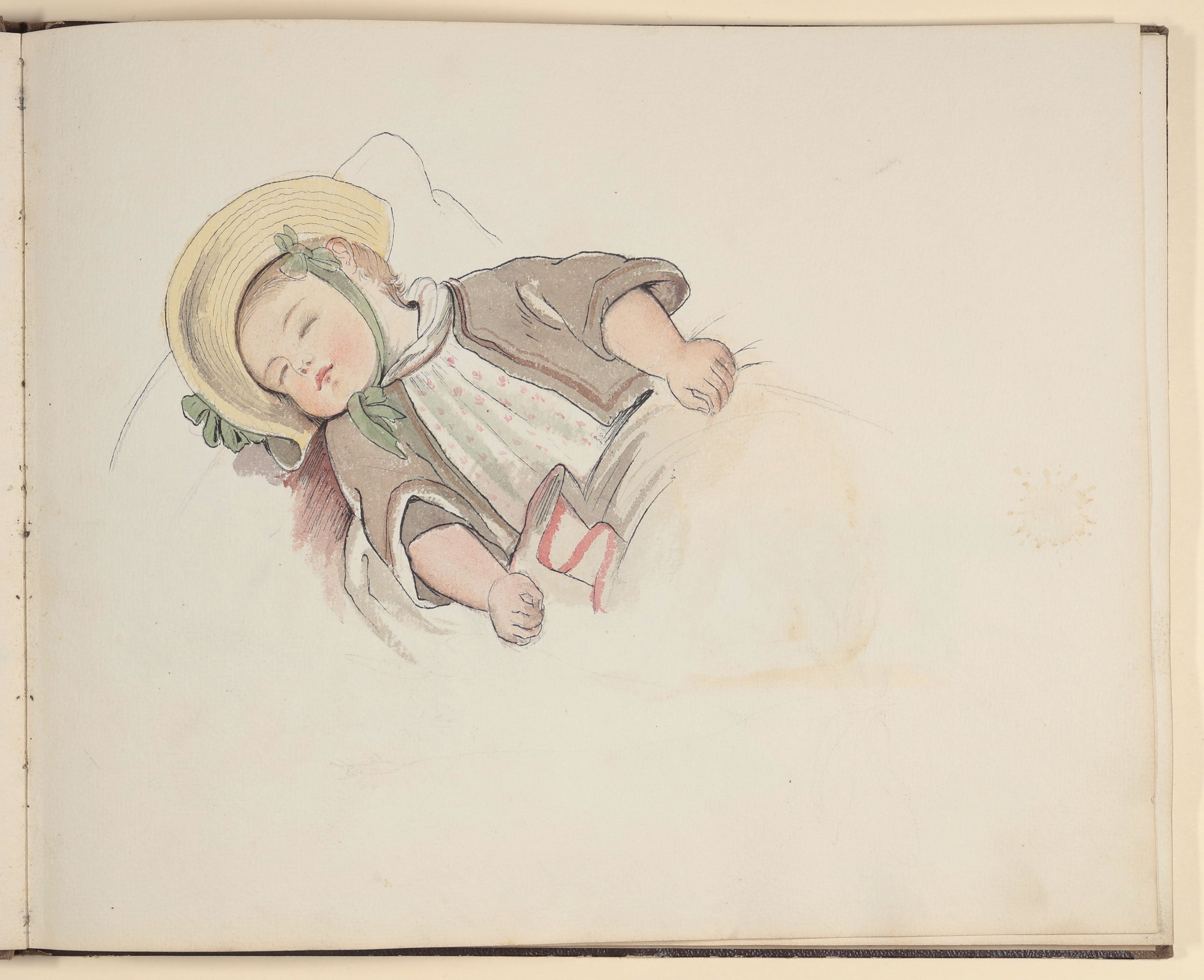 Schlafendes kleines Mädchen mit Strohhut [aus einem Skizzenbuch vornehmlich mit Tier- und Pflanzenstudien] ((c) Freies Deutsches Hochstift / Frankfurter Goethe-Museum CC BY-NC-SA)
