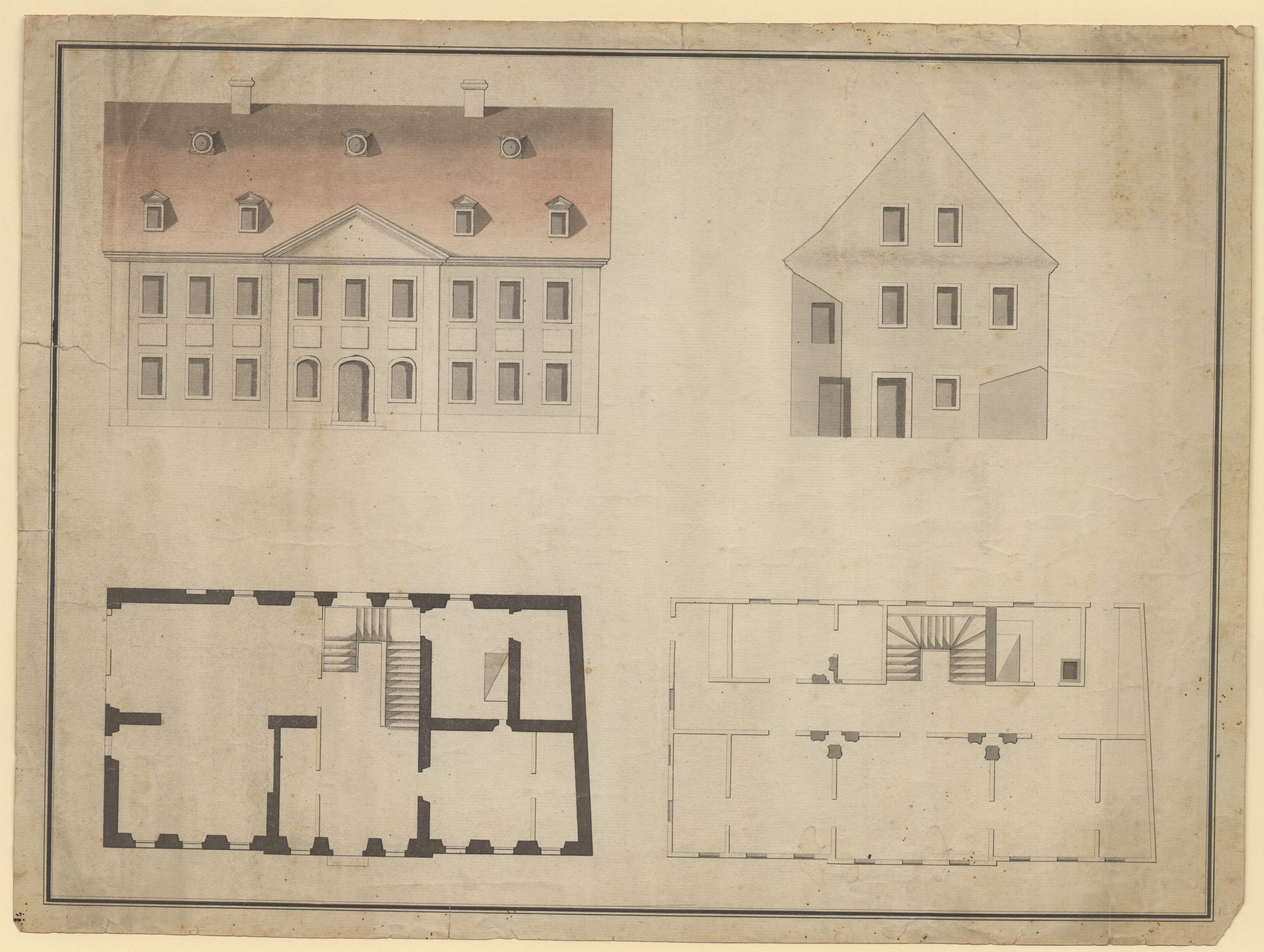 Das Bertuchhaus in Weimar [Planzeichnung für das Hauptgebäude (?) in Grundriss und Aufriss] (Freies Deutsches Hochstift CC BY-NC-SA)