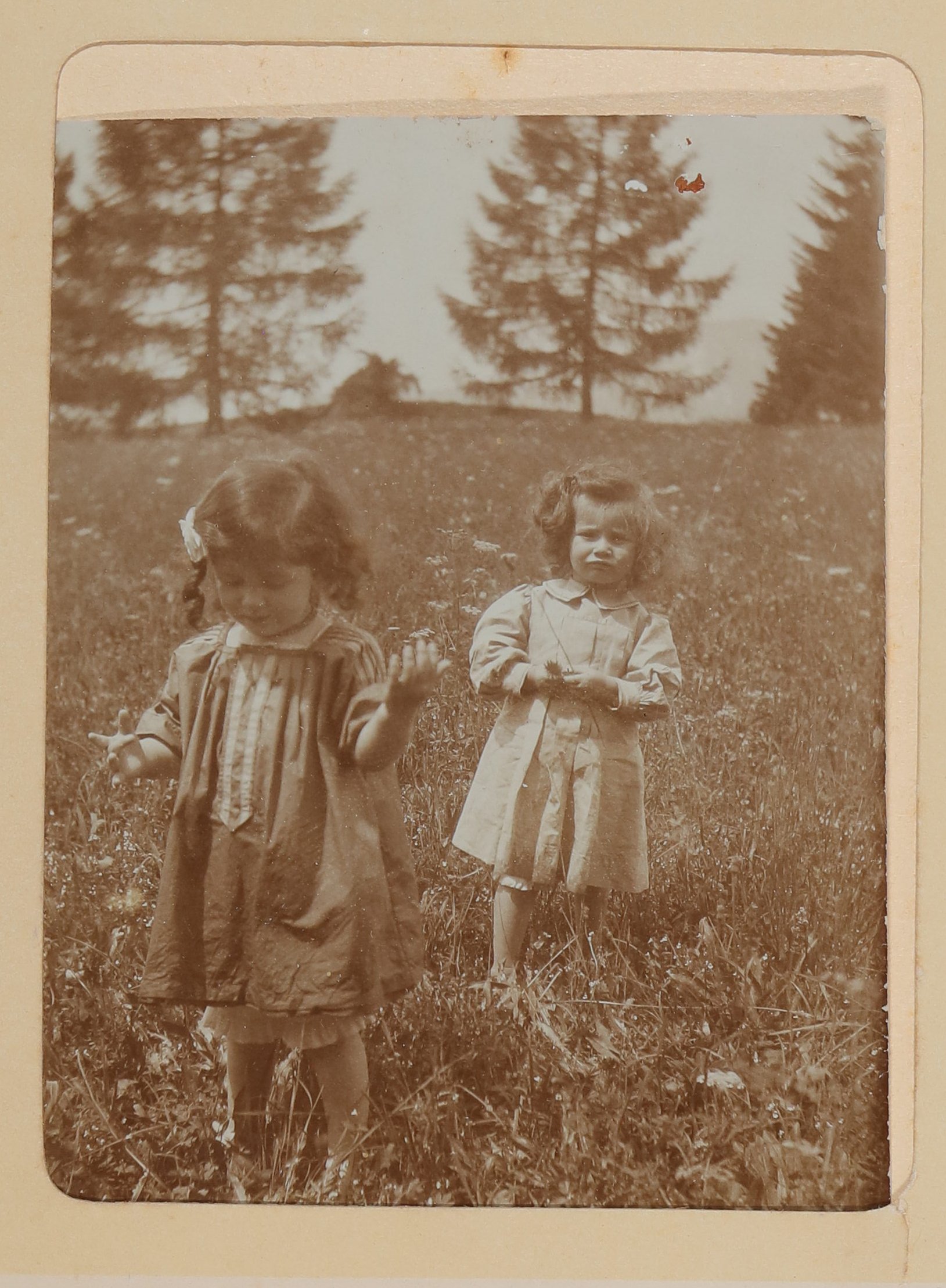 Zwei Mädchen auf einer Wiese in Aussee, wahrscheinlich mit Christiane von Hofmannsthal (Freies Deutsches Hochstift / Frankfurter Goethe-Museum CC BY-NC-SA)