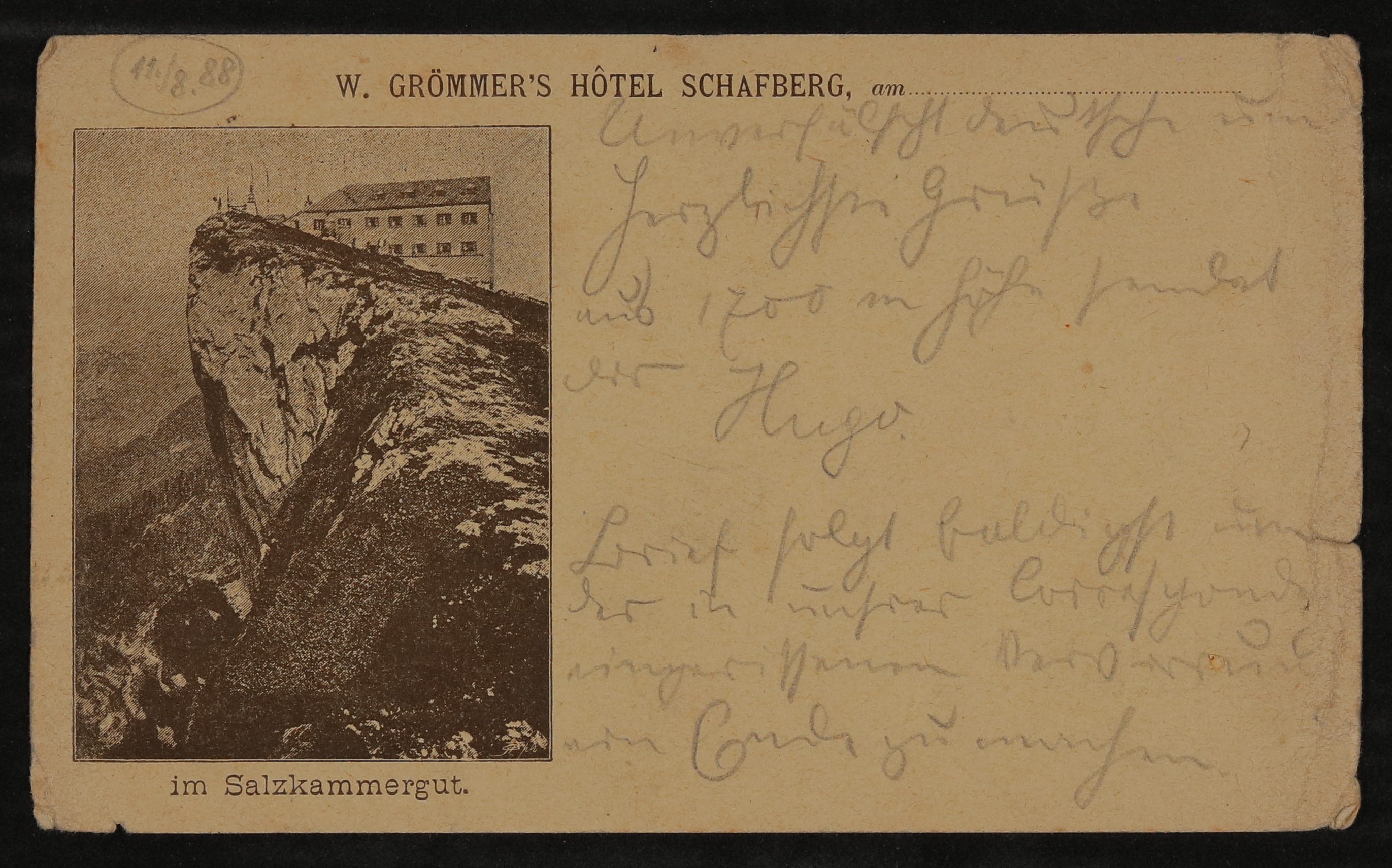 Ansichtskarte von Hofmannsthal an Edmund Hellmer aus dem Salzkammergut (Freies Deutsches Hochstift / Frankfurter Goethe-Museum CC BY-NC-SA)