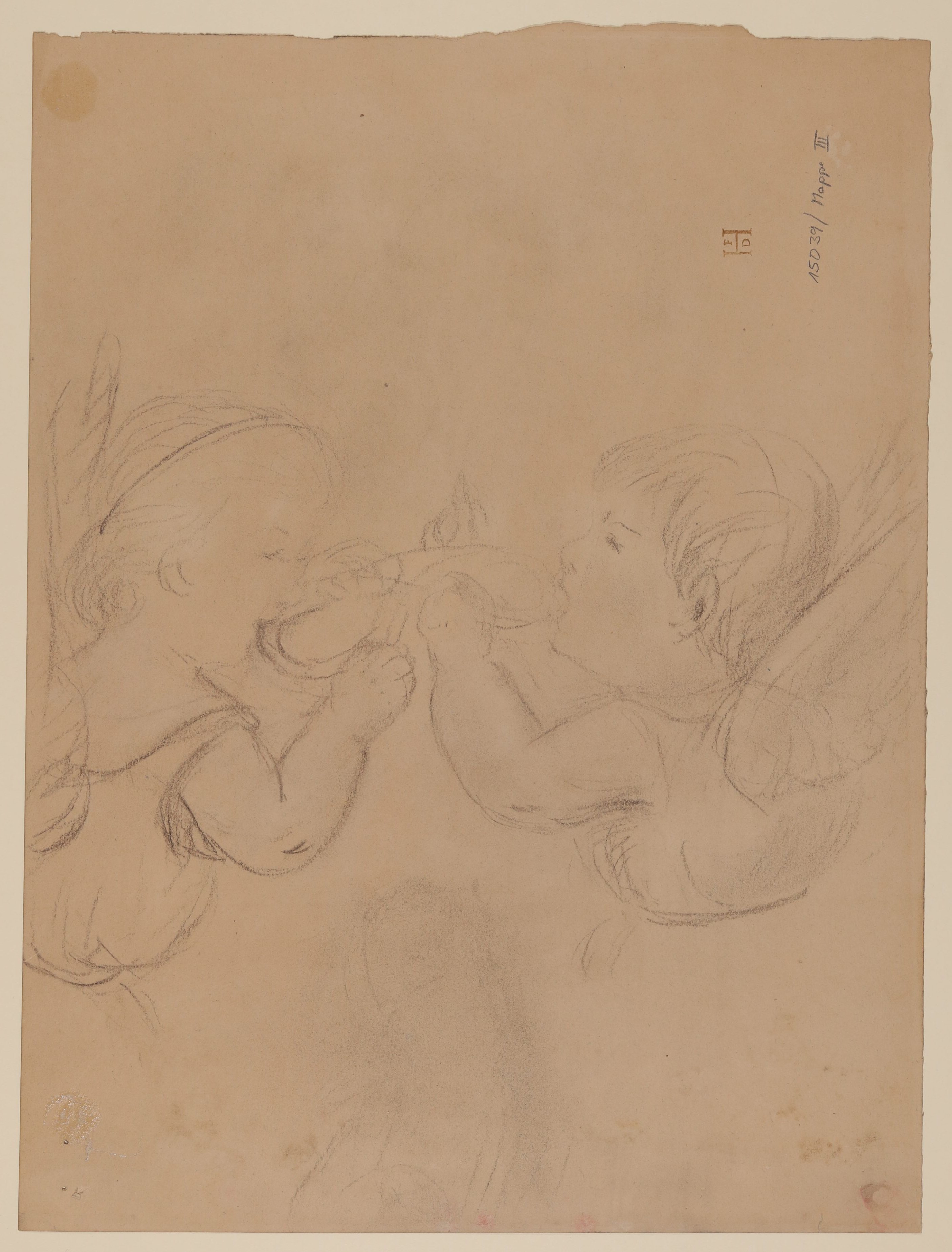 Zwei Engel, eine Brezel essend [aus Mappe III aus dem Sommerhoff-Nachlass] (Freies Deutsches Hochstift / Frankfurter Goethe-Museum CC BY-NC-SA)