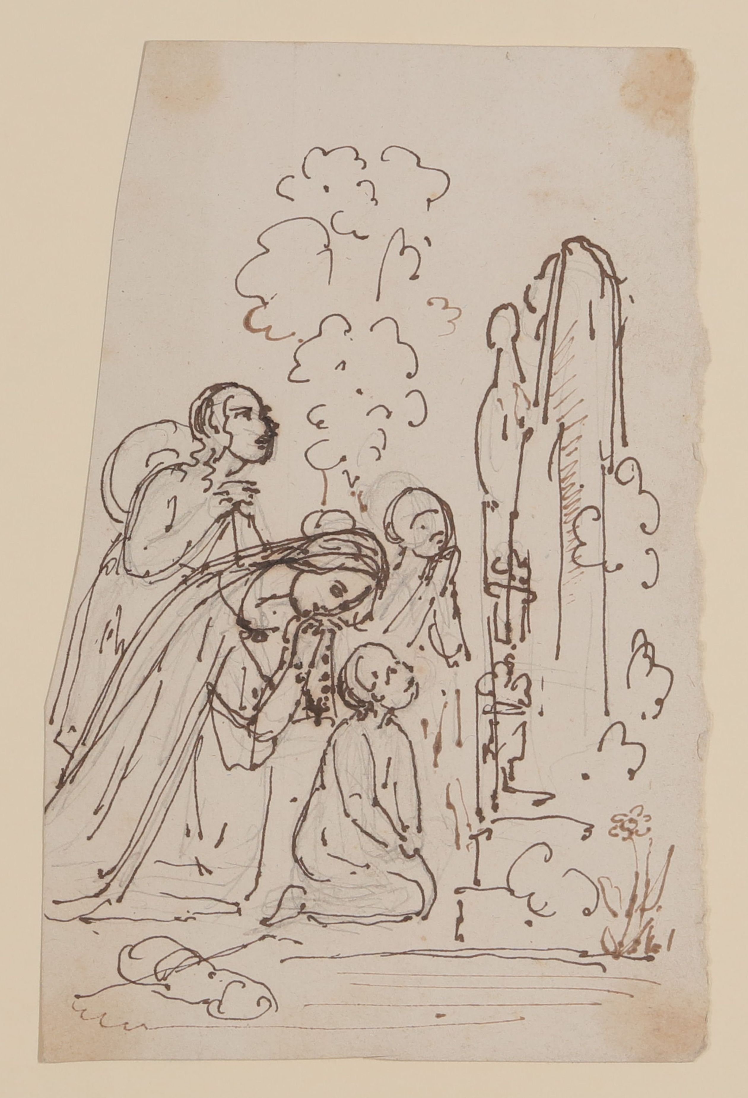 Vier Betende vor einem Bildstock [aus Mappe III aus dem Sommerhoff-Nachlass] (Freies Deutsches Hochstift / Frankfurter Goethe-Museum CC BY-NC-SA)