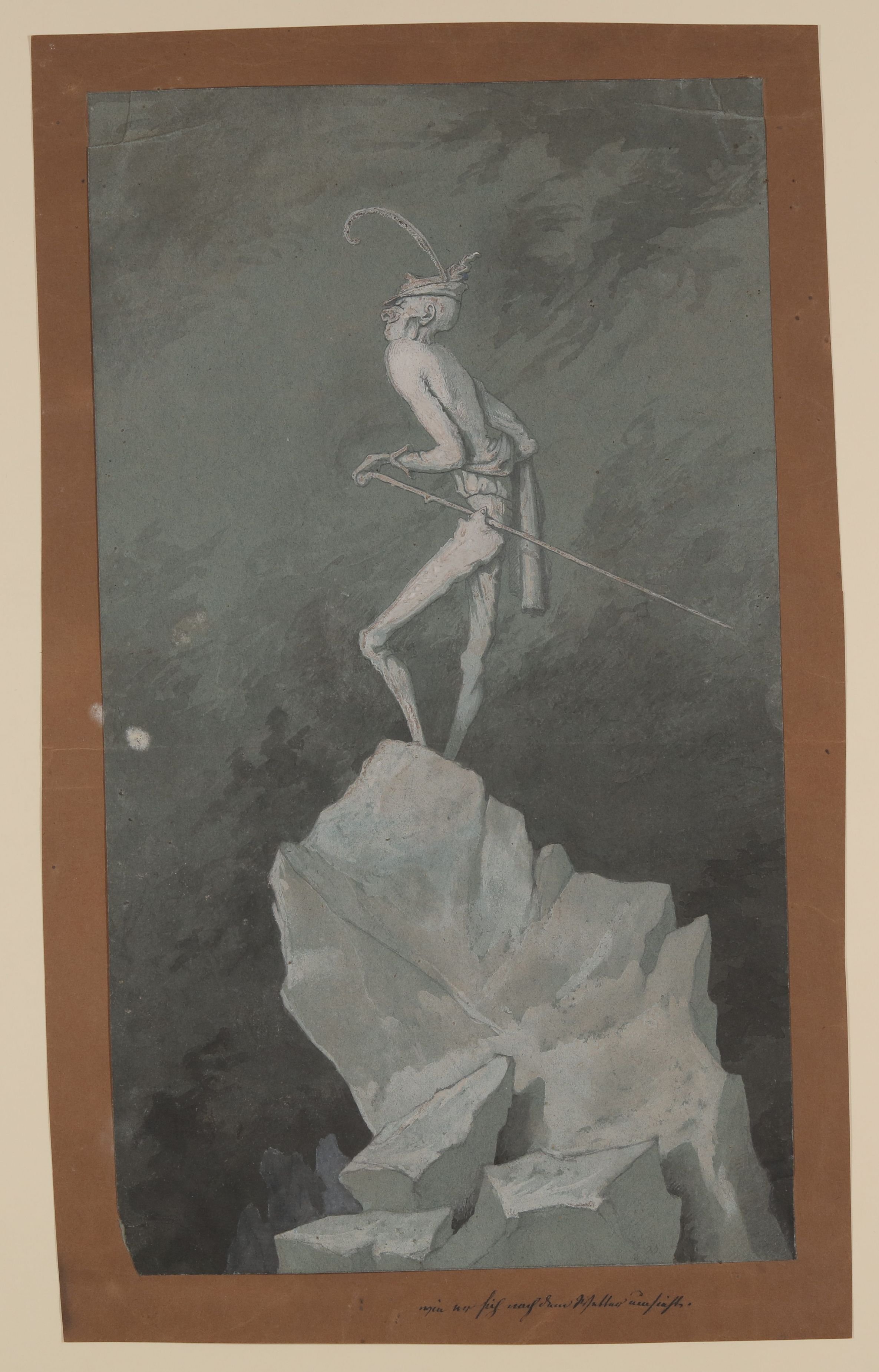 Teuflische Gestalt mit langem Stock auf einer Felsspitze [aus Mappe III aus dem Sommerhoff-Nachlass] (Freies Deutsches Hochstift / Frankfurter Goethe-Museum CC BY-NC-SA)