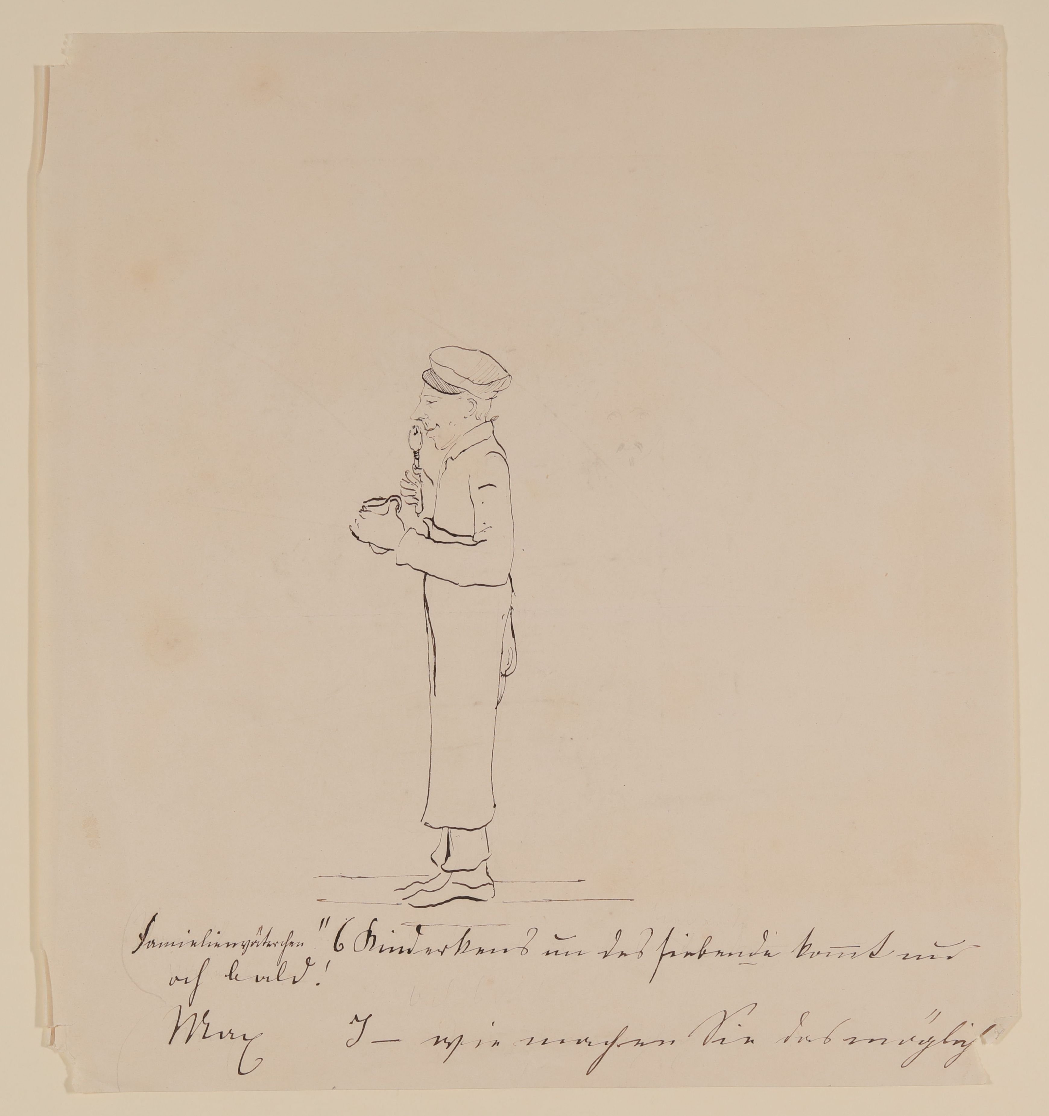 Stehender Mann im Profil nach links, in der Hand einen Krug und einen Löffel [aus Mappe III aus dem Sommerhoff-Nachlass] (Freies Deutsches Hochstift / Frankfurter Goethe-Museum CC BY-NC-SA)