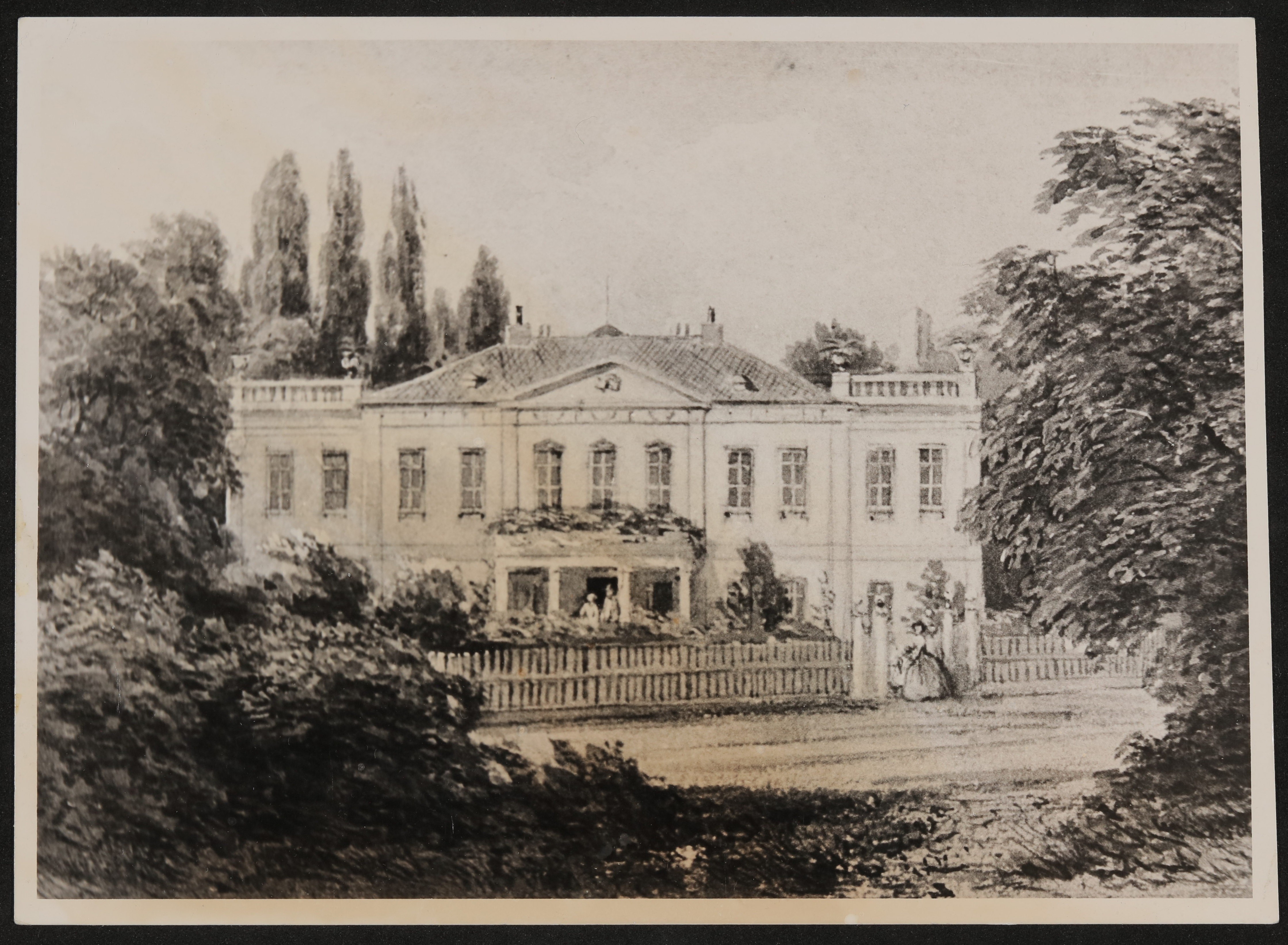 Foto einer Zeichnung der Villa St. Genois in Baden bei Wien, die Rudolf Borchardt mieten wollte (Freies Deutsches Hochstift / Frankfurter Goethe-Museum CC BY-NC-SA)