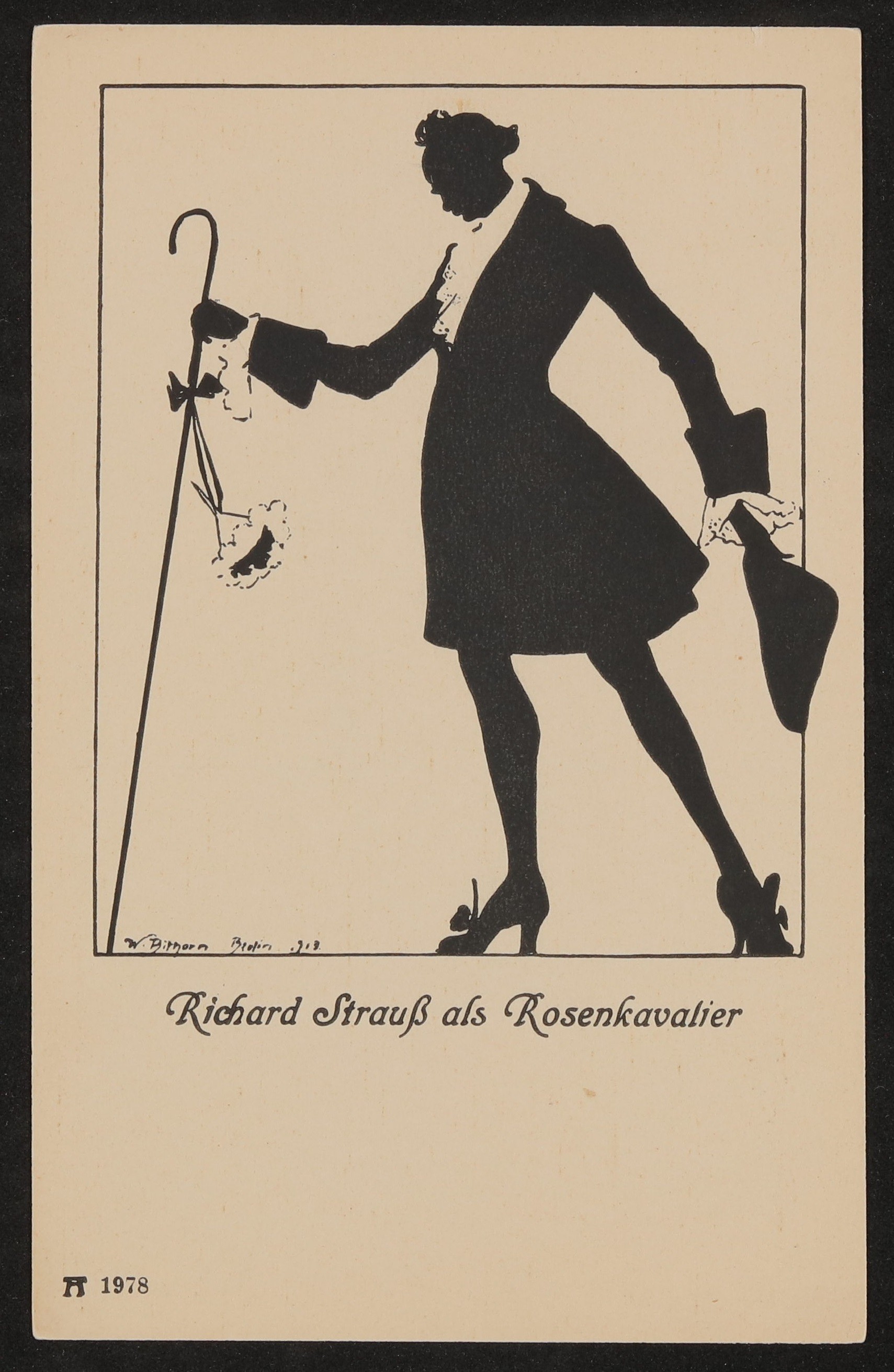 Ansichtskarte mit Silhouette von "Richard Strauß als Rosenkavalier" (Freies Deutsches Hochstift / Frankfurter Goethe-Museum CC BY-NC-SA)