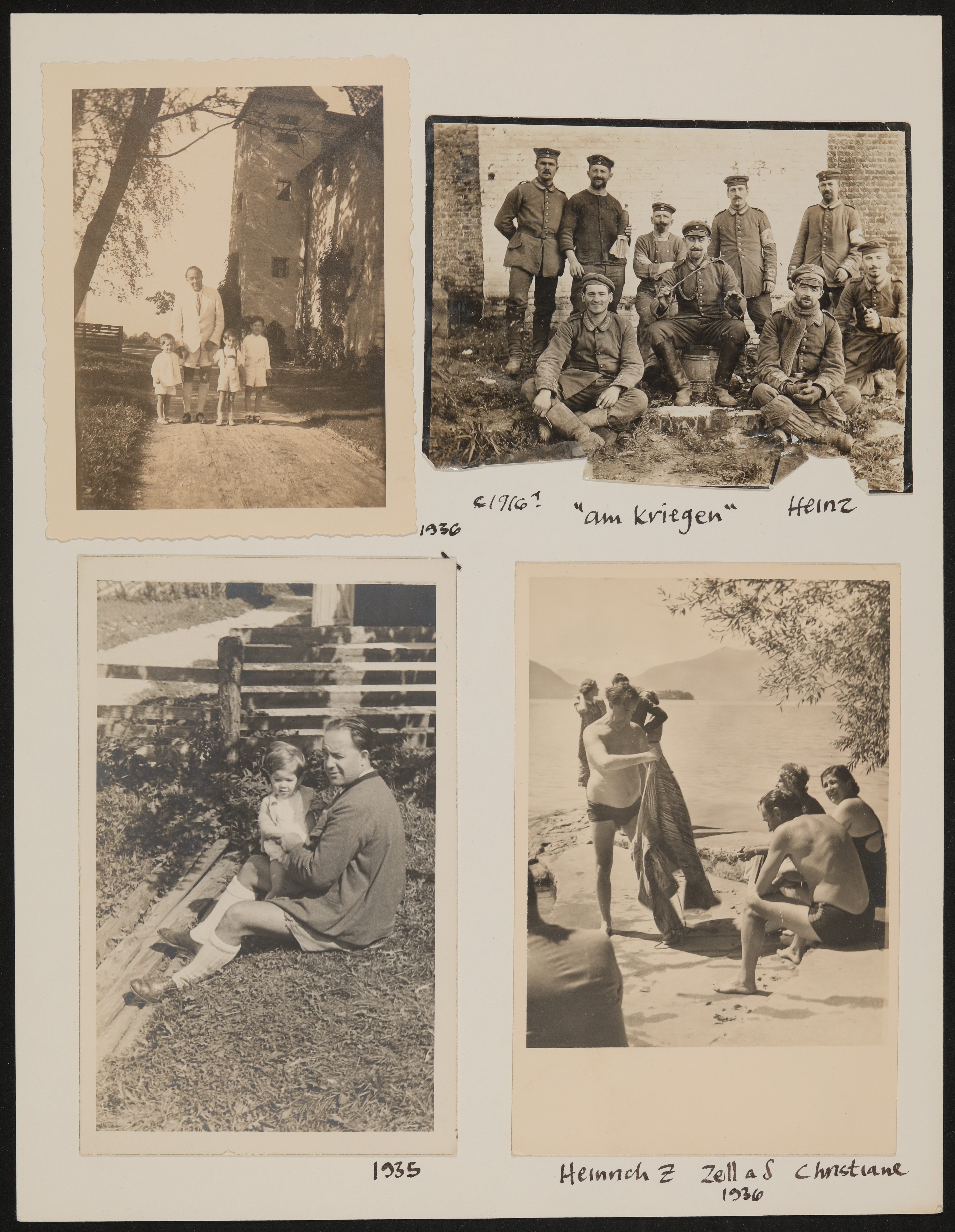 Pappe mit vier Fotografien von Heinrich Zimmer mit den Söhnen und 1916 "am Kriegen" (Vera Graaf CC BY-NC-SA)