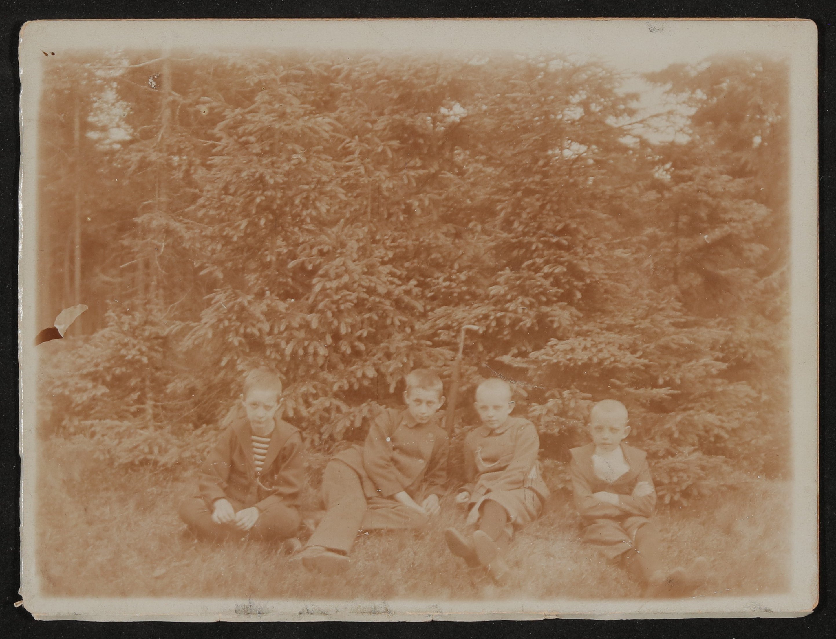 Vier Jungs mit kurzgeschorenen Haaren auf einer Wiese (Vera Graaf CC BY-NC-SA)