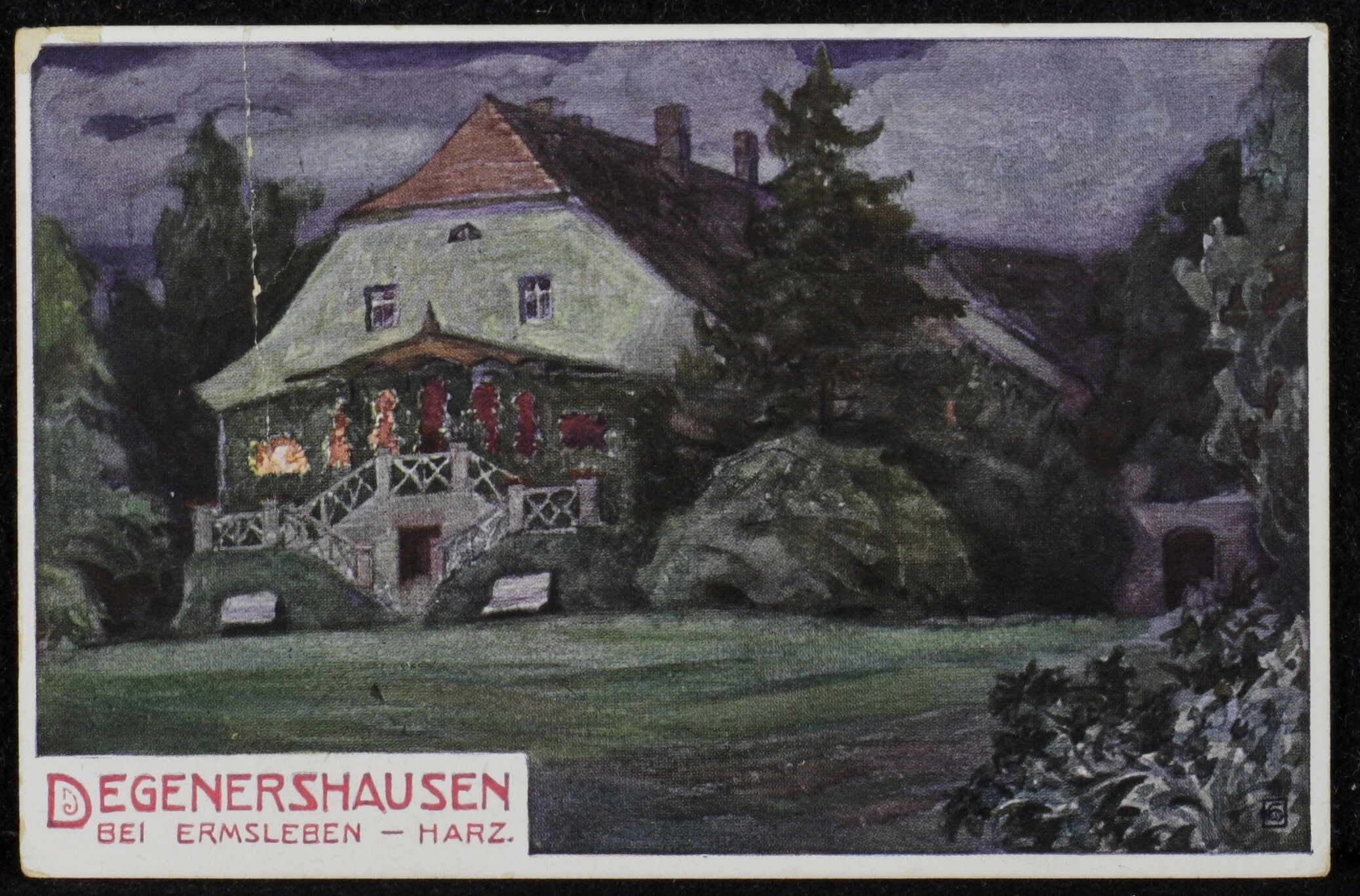 Ansichtskarte von Hofmannsthal an R.A. Schröder mit Ansicht von Degenershausen (Freies Deutsches Hochstift / Frankfurter Goethe-Museum CC BY-NC-SA)