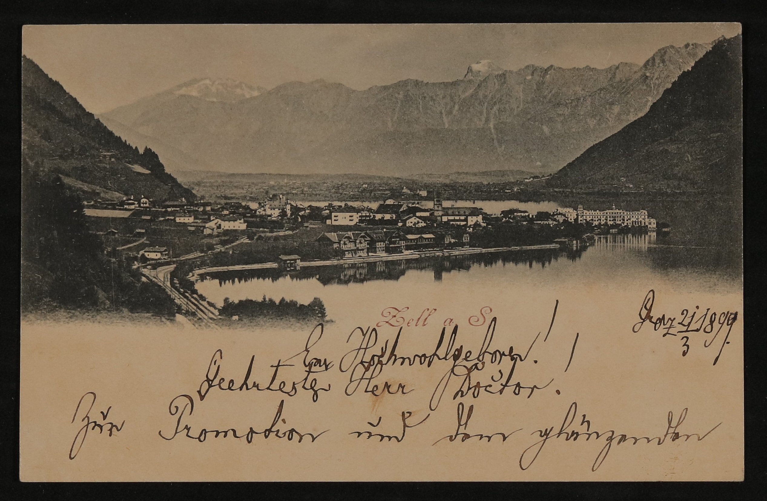 Ansichtskarte von Unbekannt an Hofmannsthal mit Ansicht von Zell am See (Freies Deutsches Hochstift / Frankfurter Goethe-Museum CC BY-NC-SA)