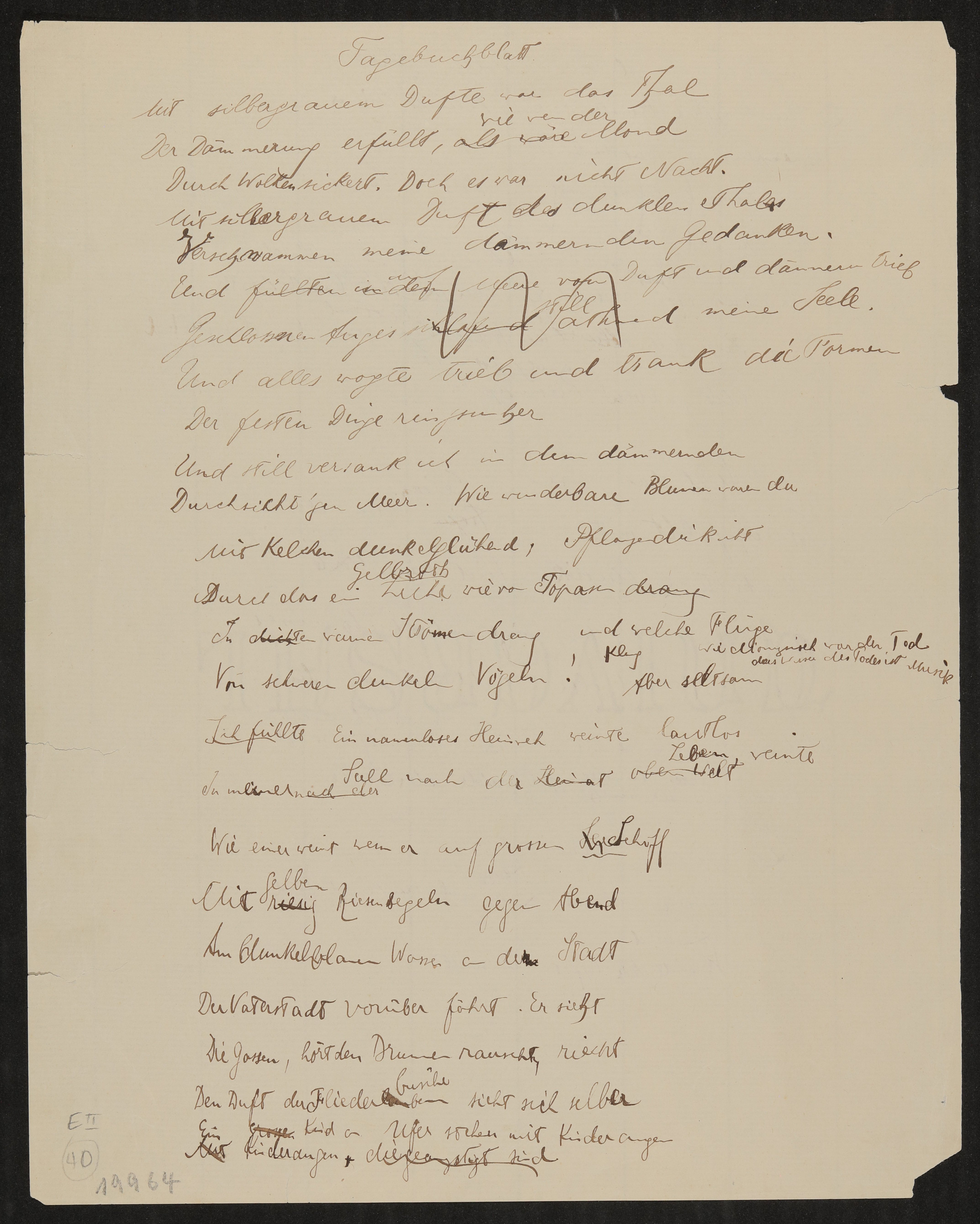 Gedicht: Tagebuchblatt (Freies Deutsches Hochstift / Frankfurter Goethe-Museum Public Domain Mark)
