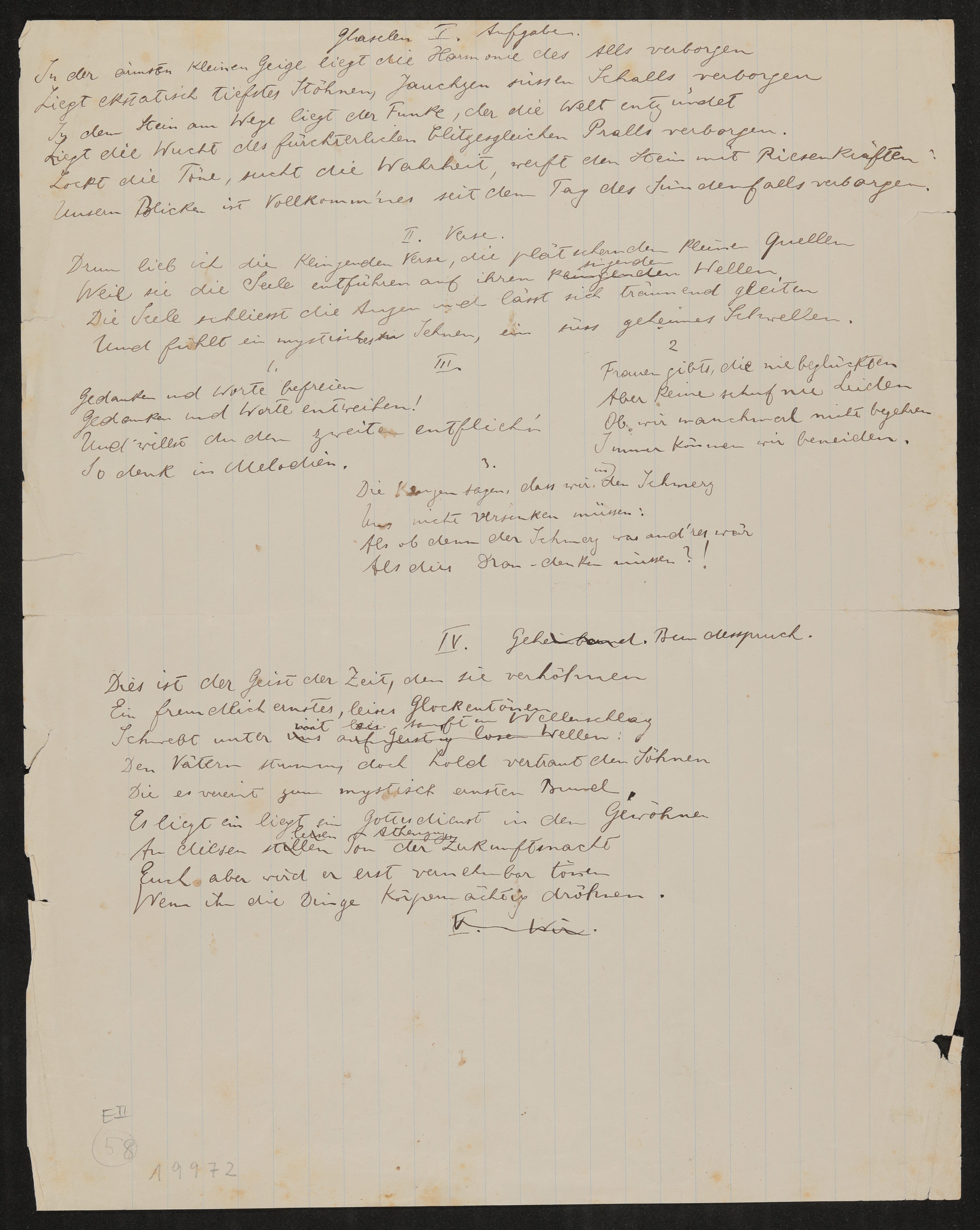 Gedicht: Ghaselen I.-VII. (I., II., III., IV.) (Freies Deutsches Hochstift / Frankfurter Goethe-Museum Public Domain Mark)