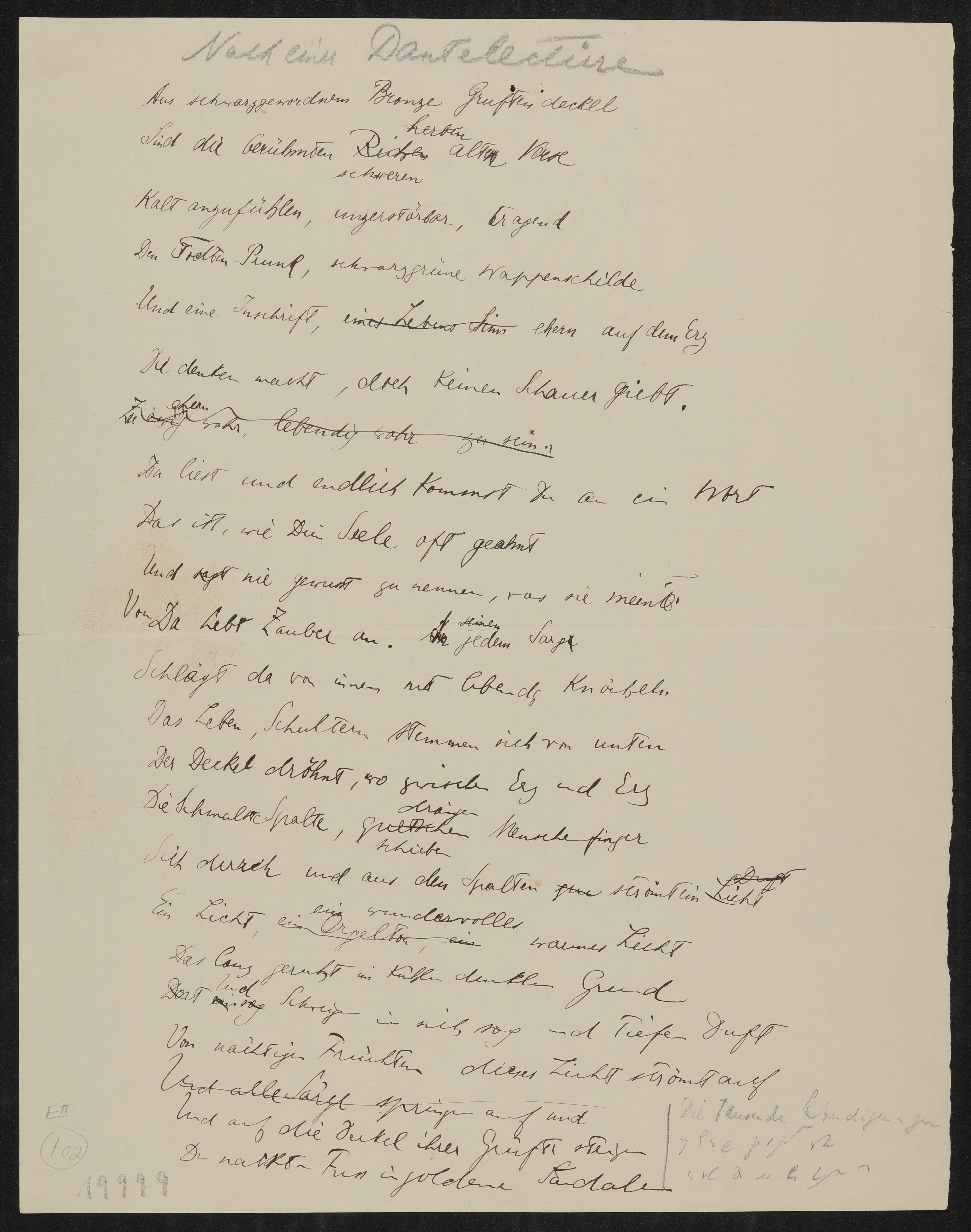 Gedicht: Nach einer Dantelectüre (Freies Deutsches Hochstift / Frankfurter Goethe-Museum Public Domain Mark)