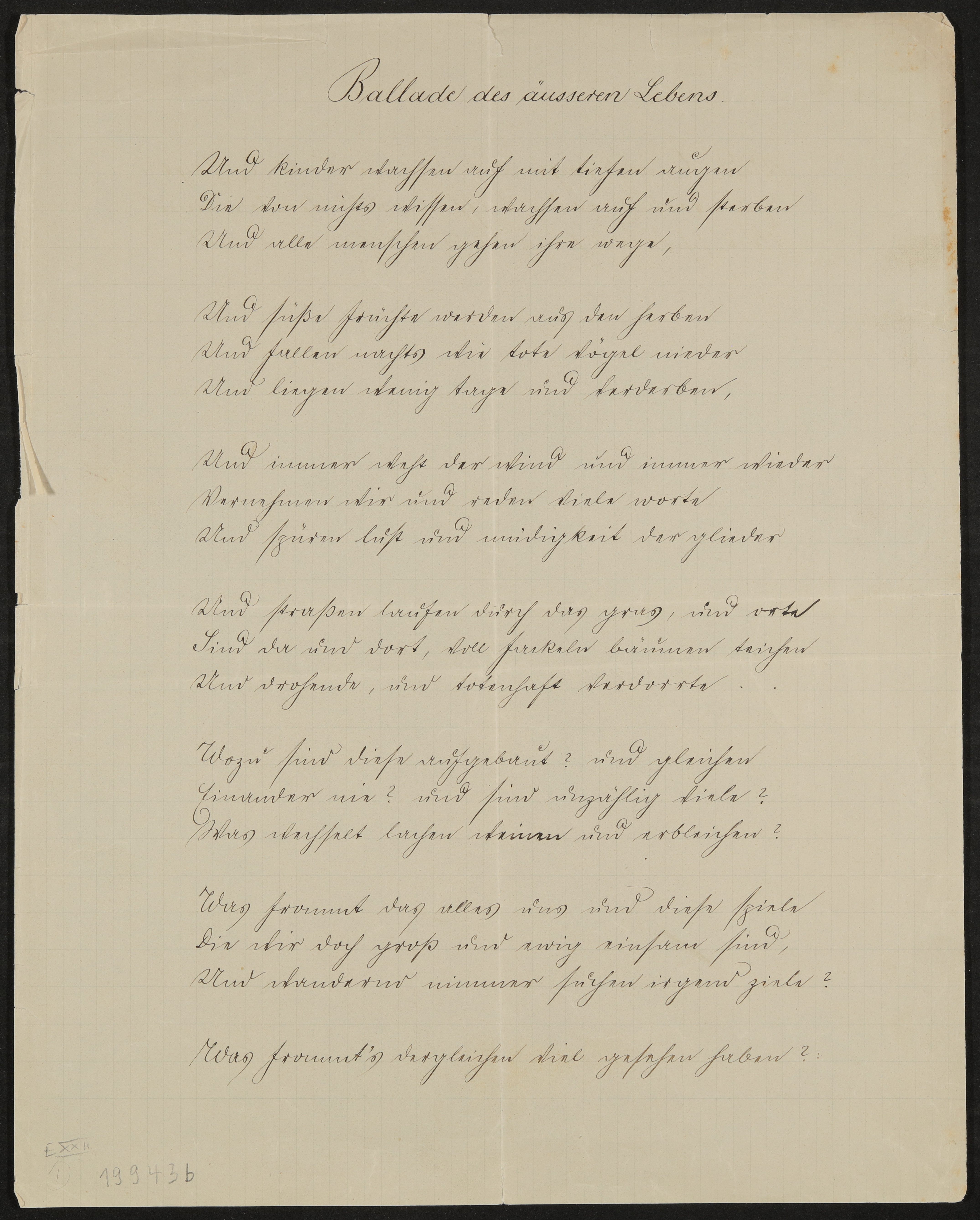 Gedicht: Ballade des äußeren Lebens (Freies Deutsches Hochstift / Frankfurter Goethe-Museum Public Domain Mark)