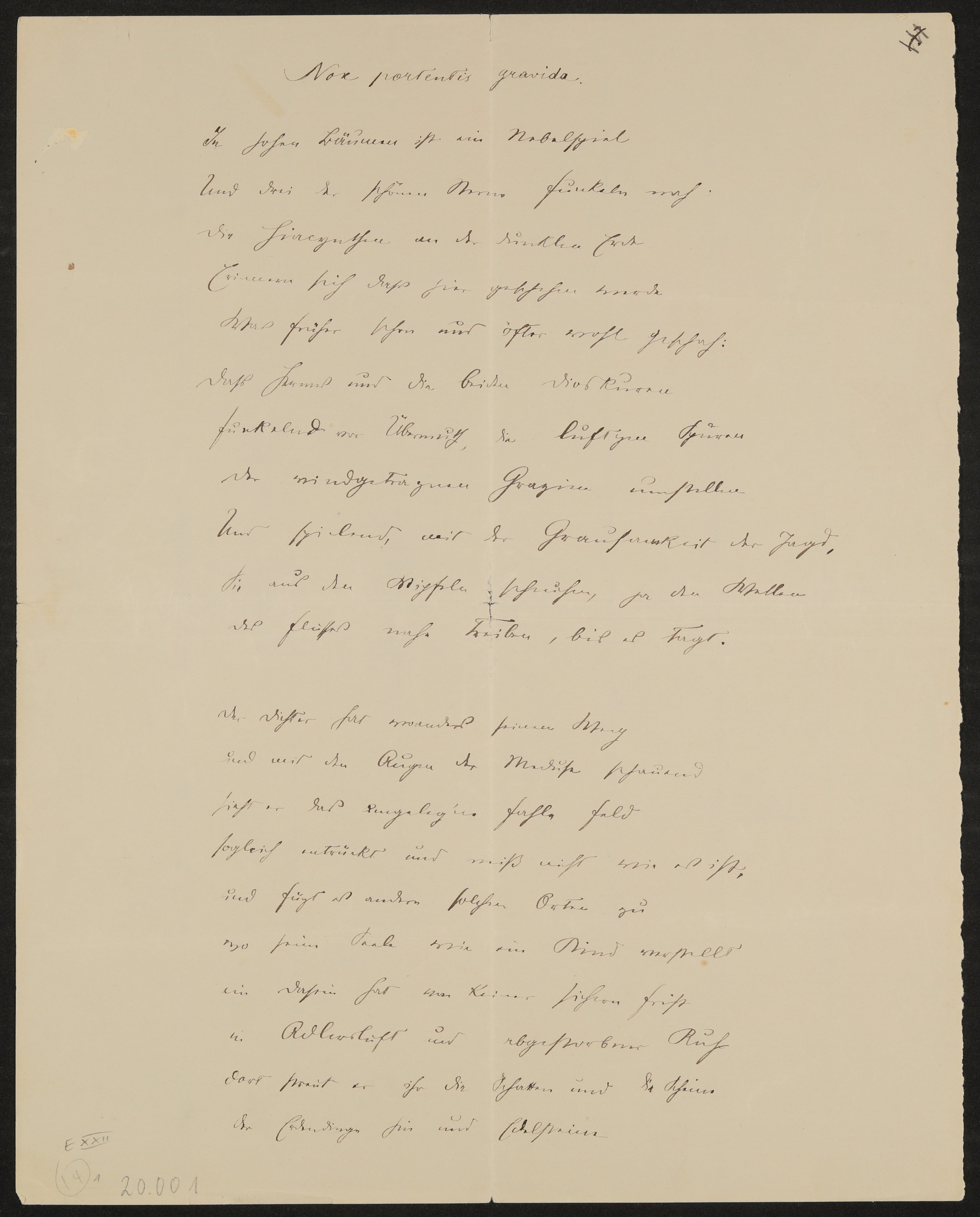 Gedicht: Nox portentis gravida (Freies Deutsches Hochstift / Frankfurter Goethe-Museum Public Domain Mark)