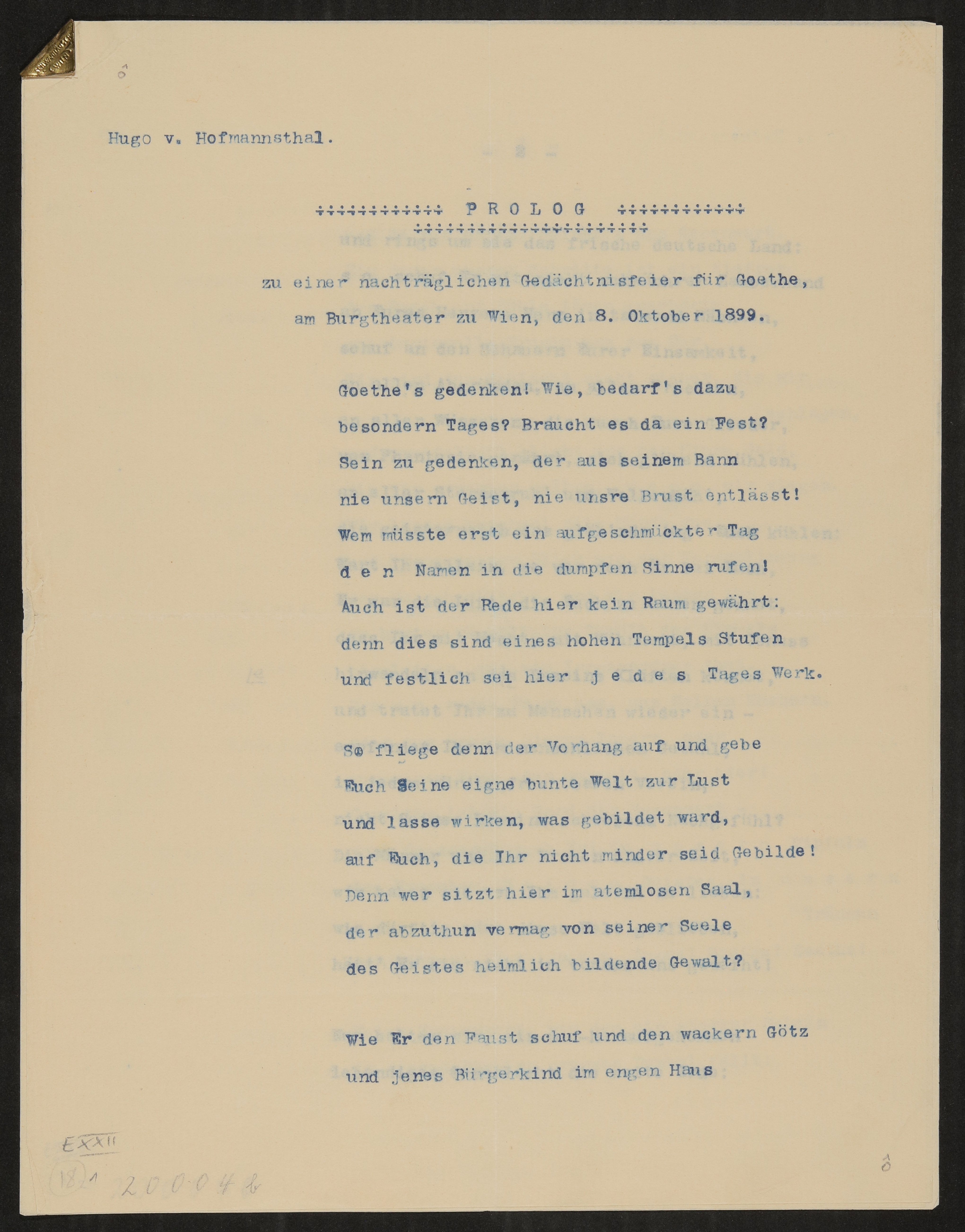 Gedicht: Prolog zu einer nachträglichen Gedächtnißfeier für Goethe (Freies Deutsches Hochstift / Frankfurter Goethe-Museum Public Domain Mark)