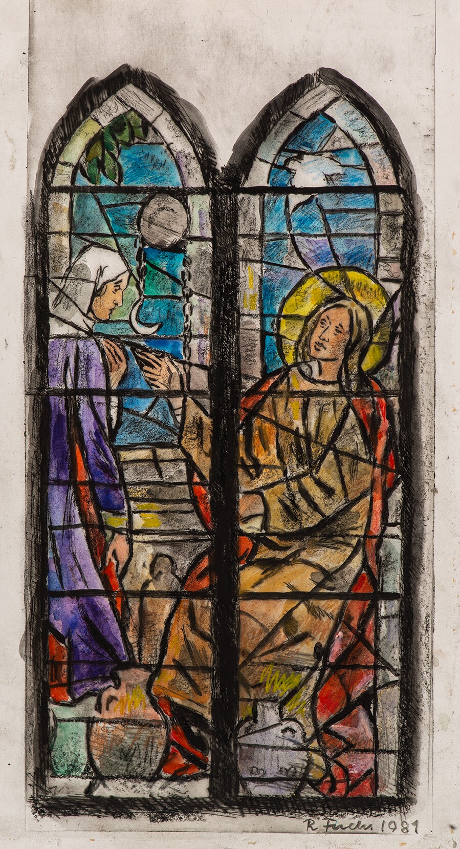 Entwurf Kirchenfenster mit Maria (Kunstsammlung Limburg an der Lahn CC BY-NC-ND)